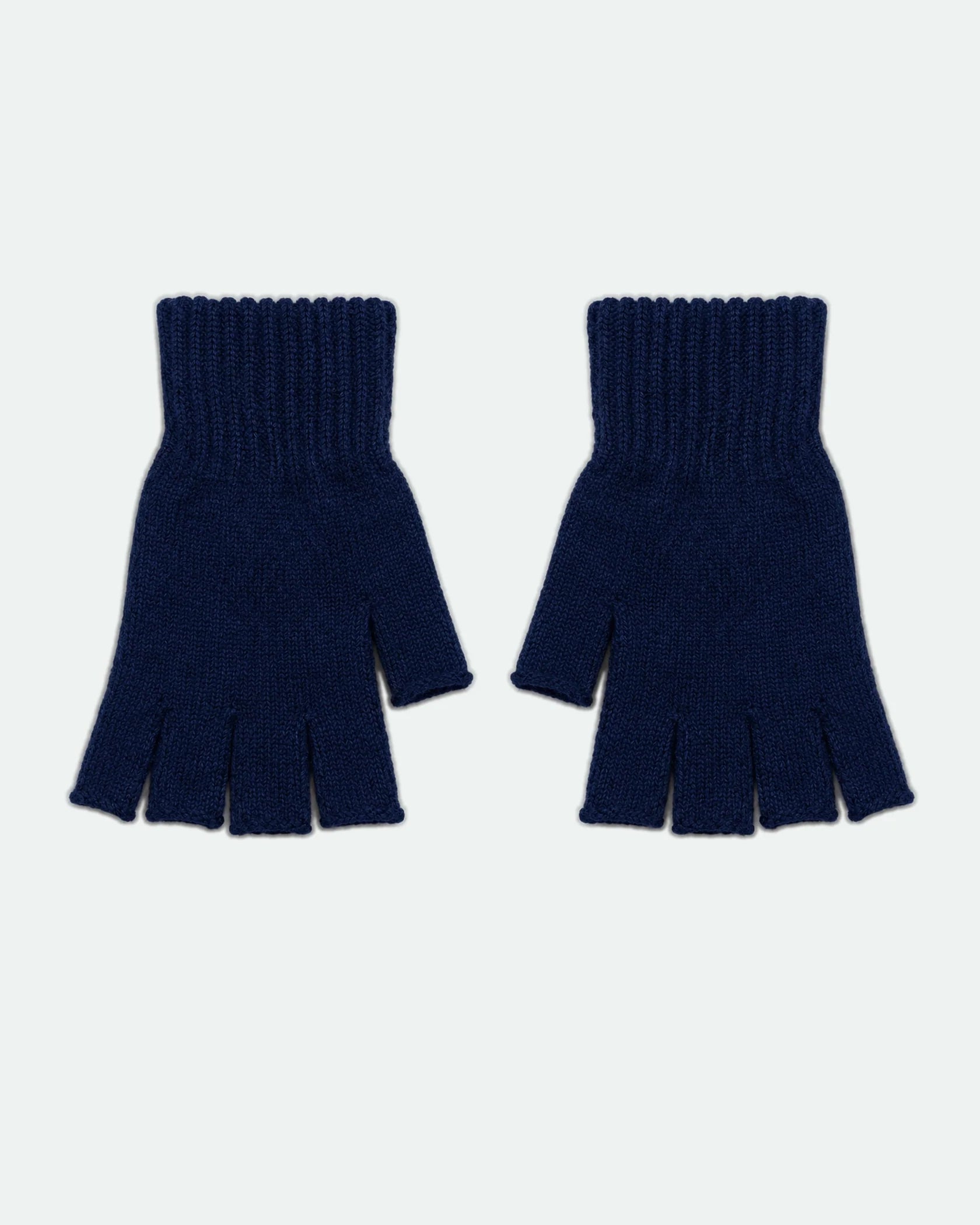 Fingerless Knit Acrylic Gloves Navy Blue - Angle 2