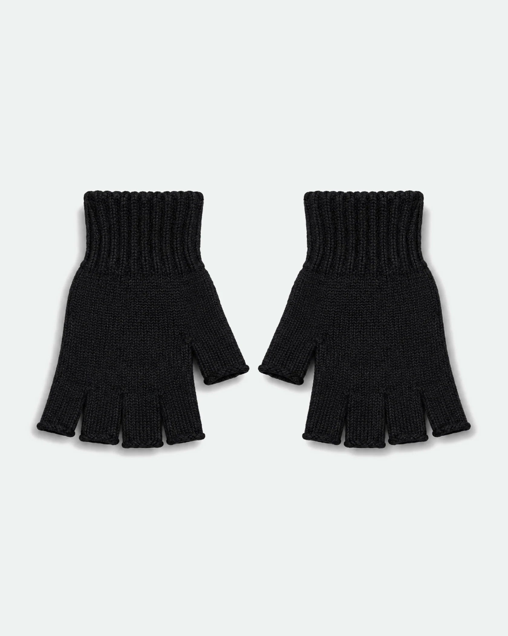 Fingerless Knit Acrylic Gloves Black S-M - Angle 2