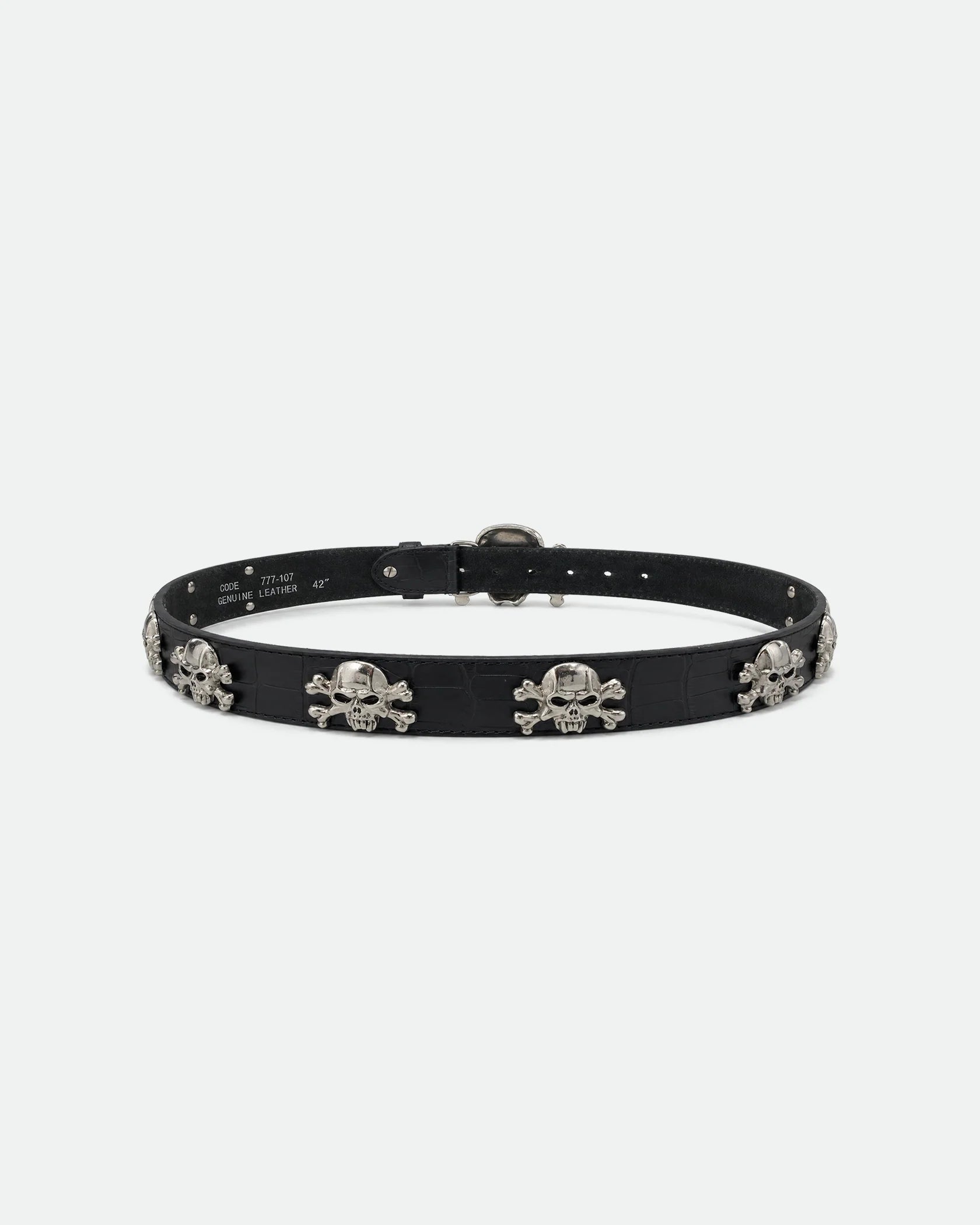 Black Croc-Embossed Belt Skull Crossbones Plate Buckle 38mm - Back