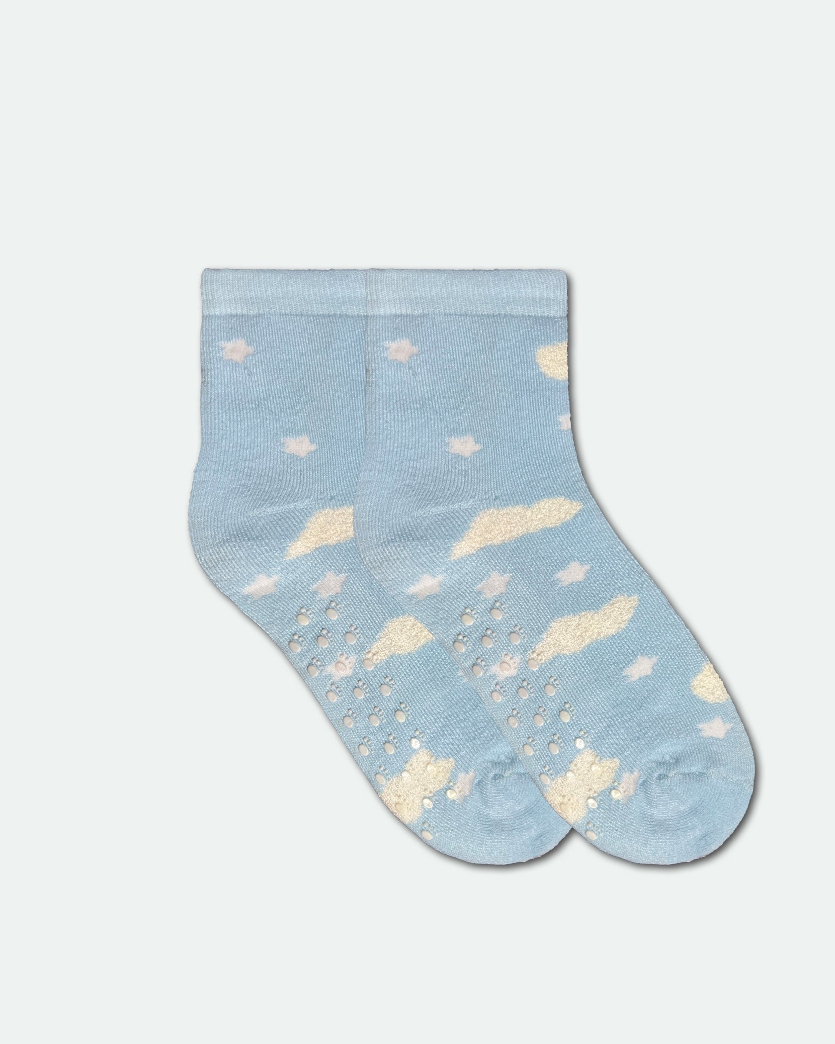 Women's Non-Slip Novelty Bed Socks — Cloud Print Light Blue