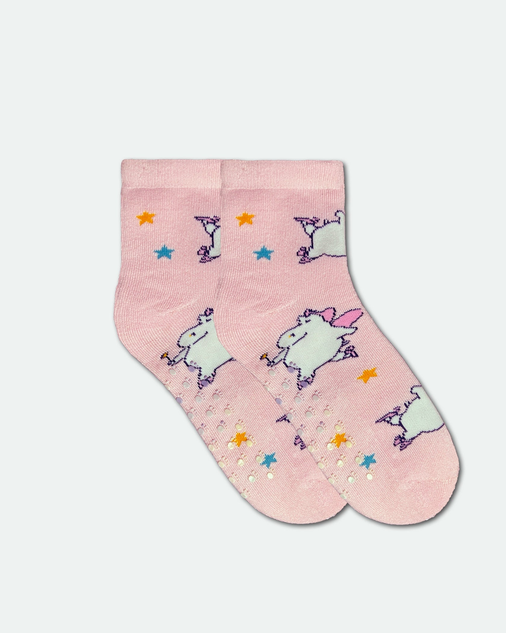 Women's Non-Slip Novelty Bed Socks — Unicorn Print Light Pink
