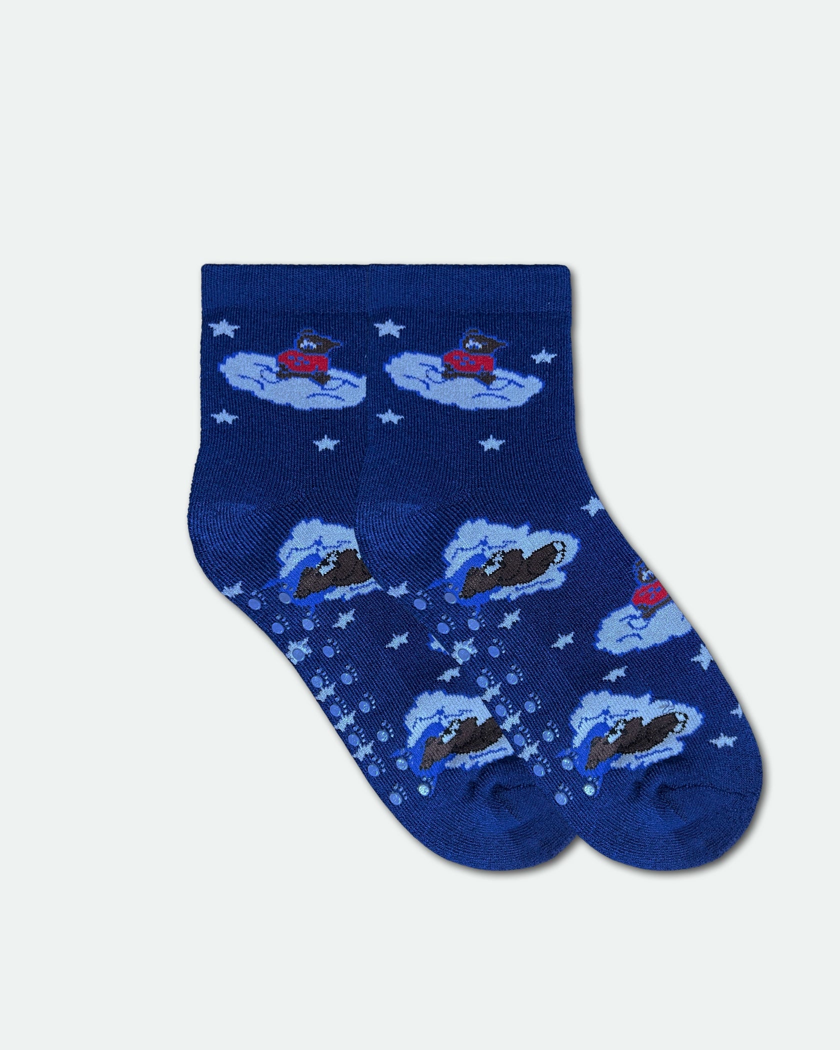 Women's Non-Slip Novelty Bed Socks — Dreaming Bear Print Navy Blue