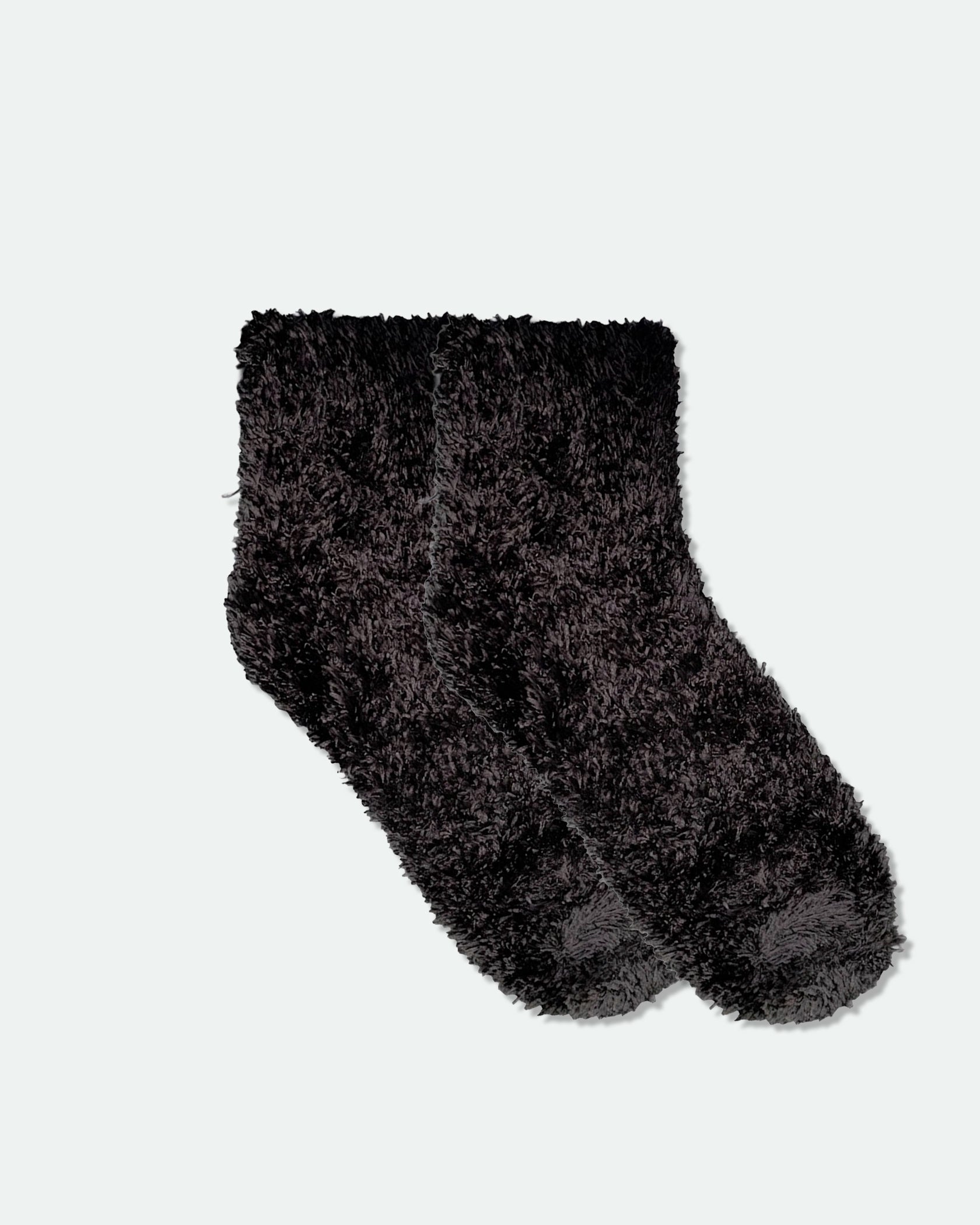 Women's Fluffy Crew Bed Socks Black - Label