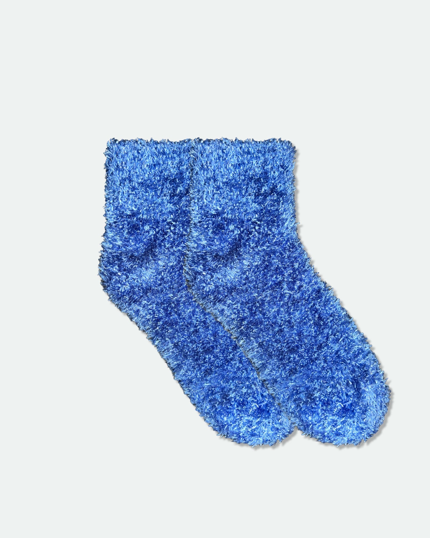 Women's Fluffy Crew Bed Socks Blue - Label