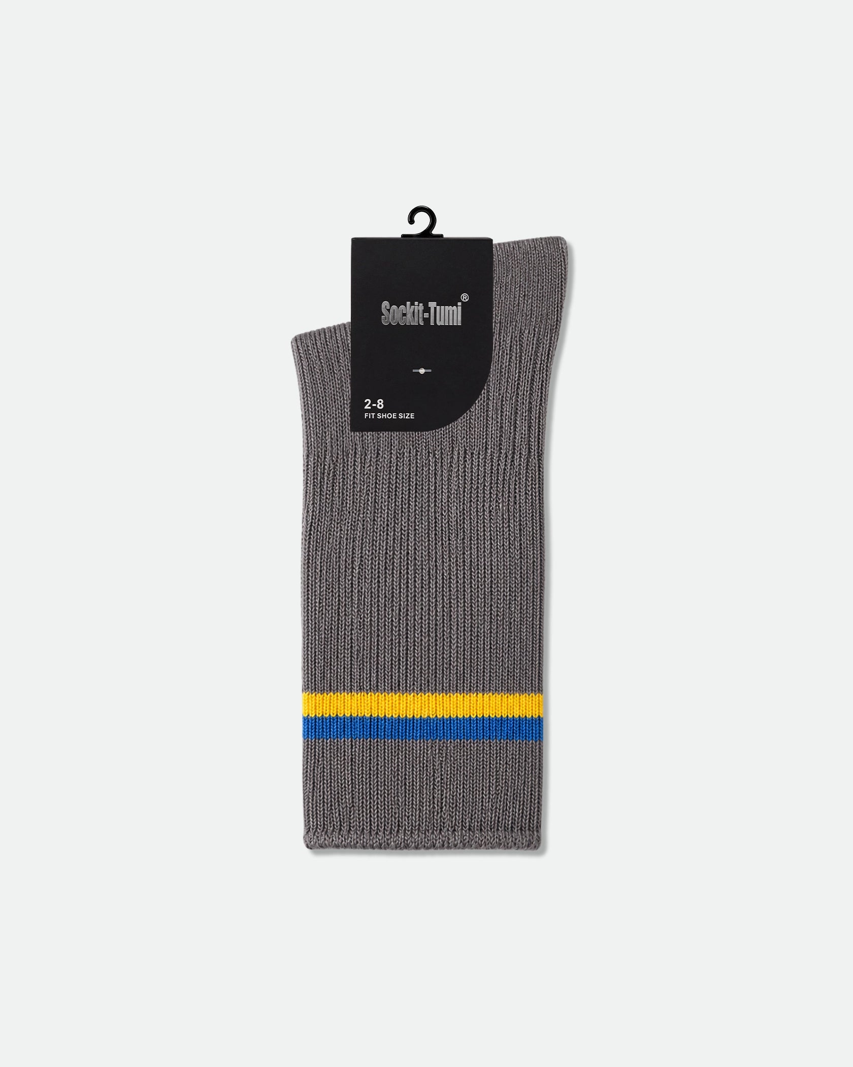 Sockit-Tumi Custom School Socks Grey with Royal Blue and Gold Stripes