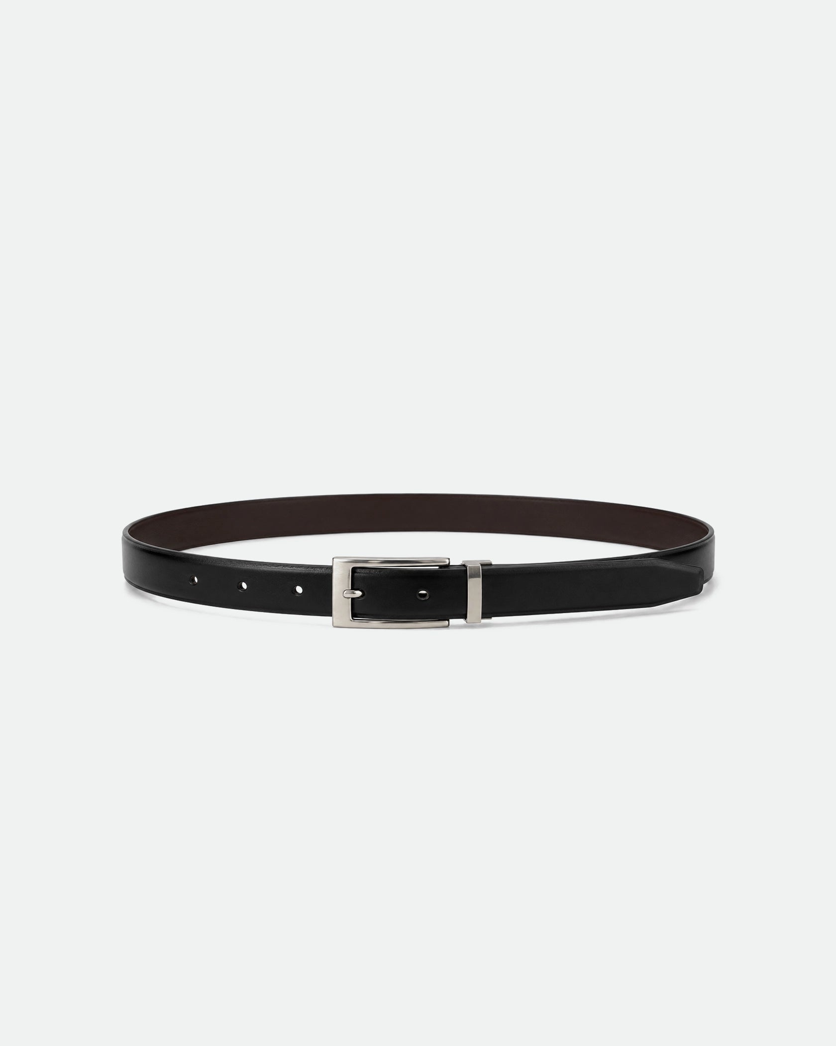 Reversible Black and Brown Leather Belt with Polished Silver Buckle 29mm