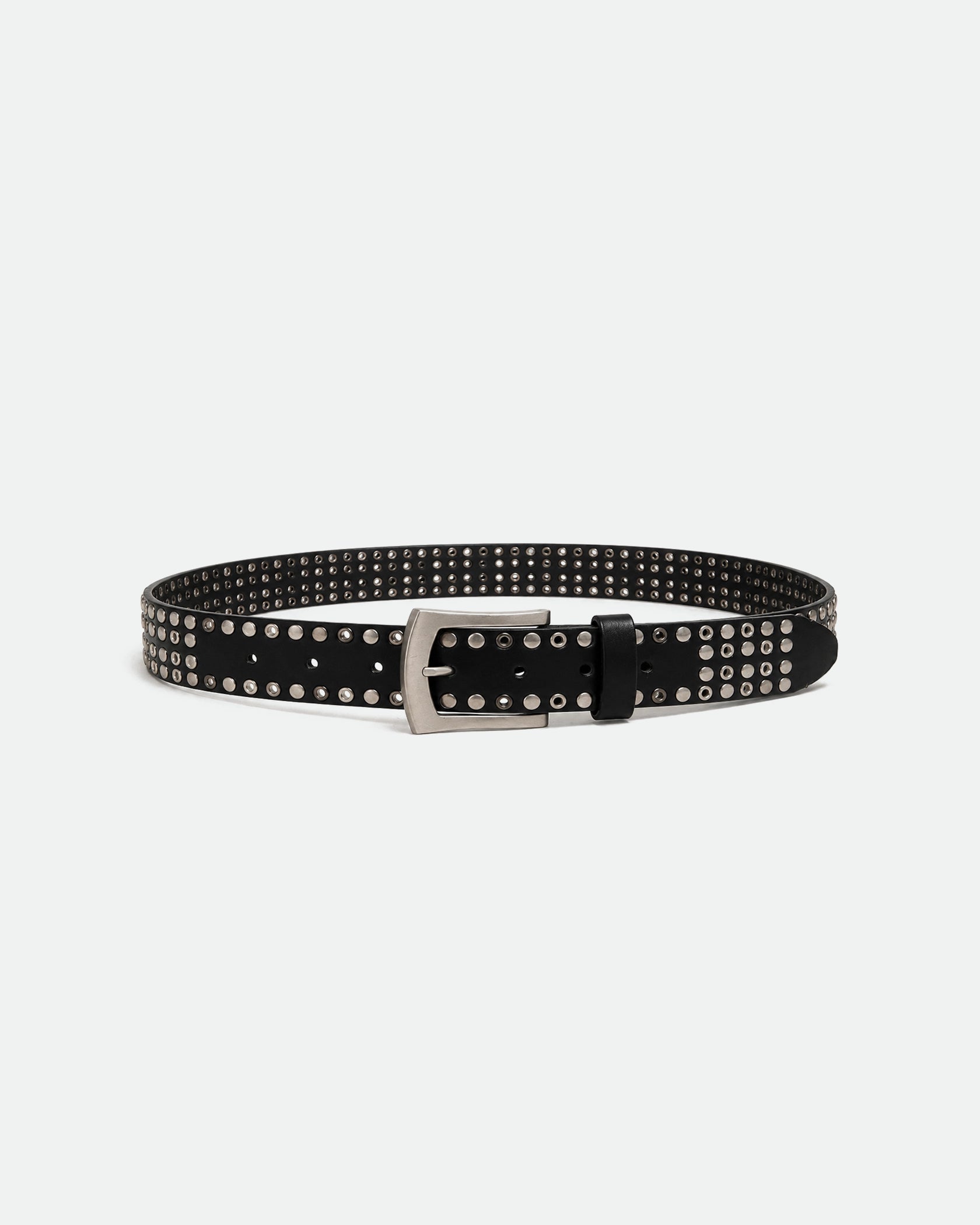 Black All-Over Studded Leather Belt with Silver Pin Buckle 38mm