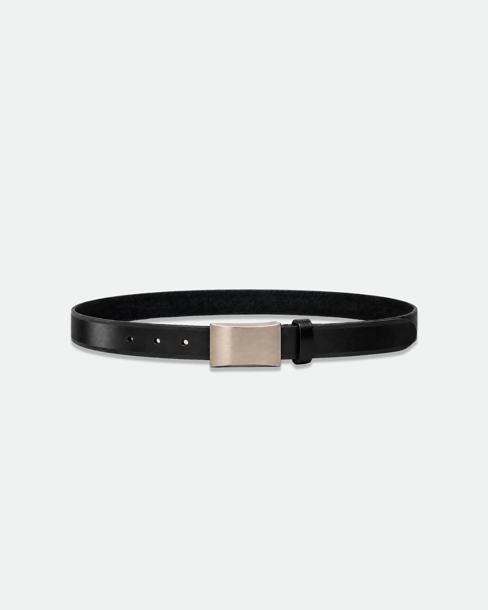 Plain Smooth Black Leather Belt with Silver Plaque Buckle 33mm