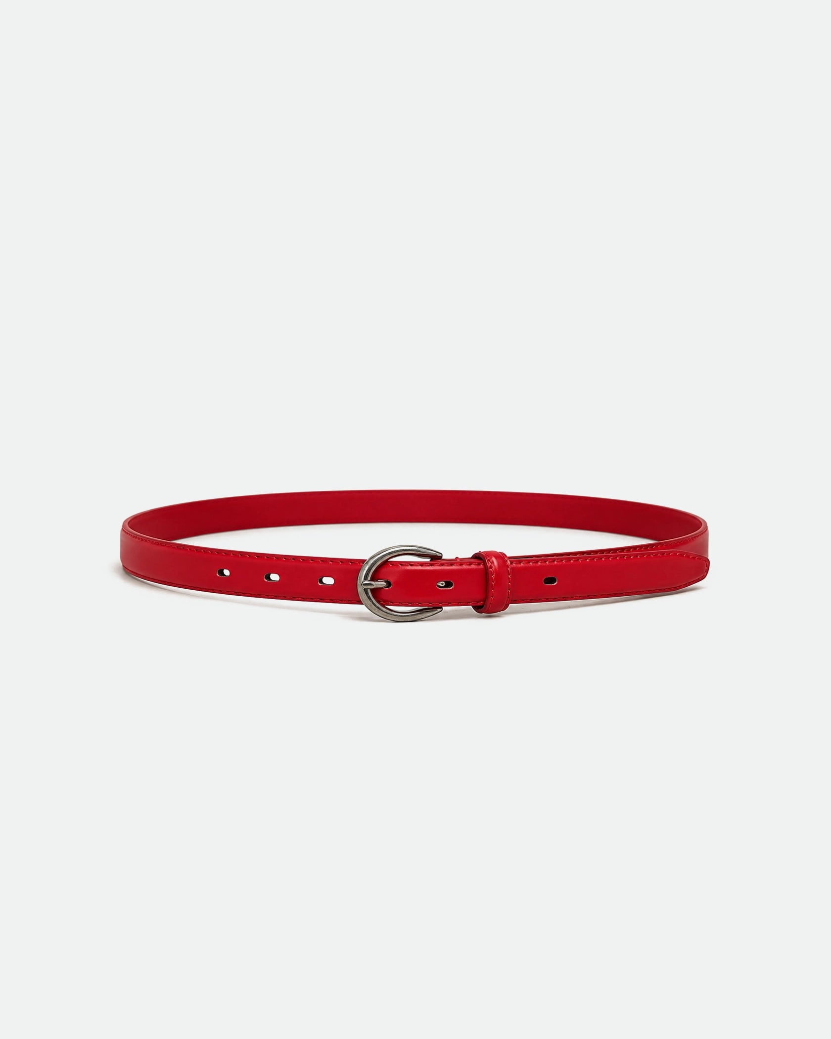 Bright Red Slim Women's Leather Belt with Silver Horseshoe Buckle 25mm