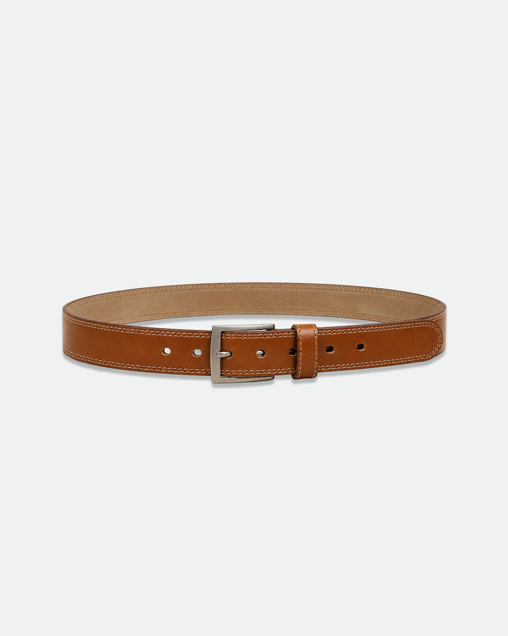 Tan Leather Belt with Contrast Edge Stitching and Gunmetal Buckle 38mm