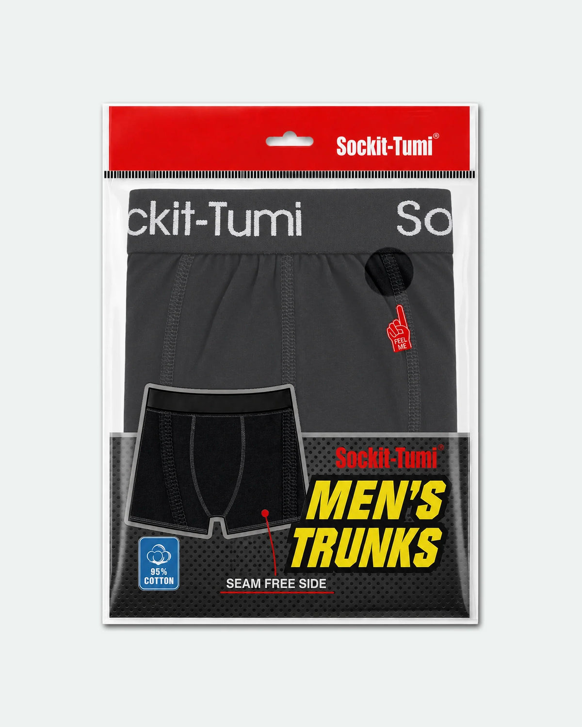 Mens Classic Longer Leg Cotton Trunks Black - Detail
