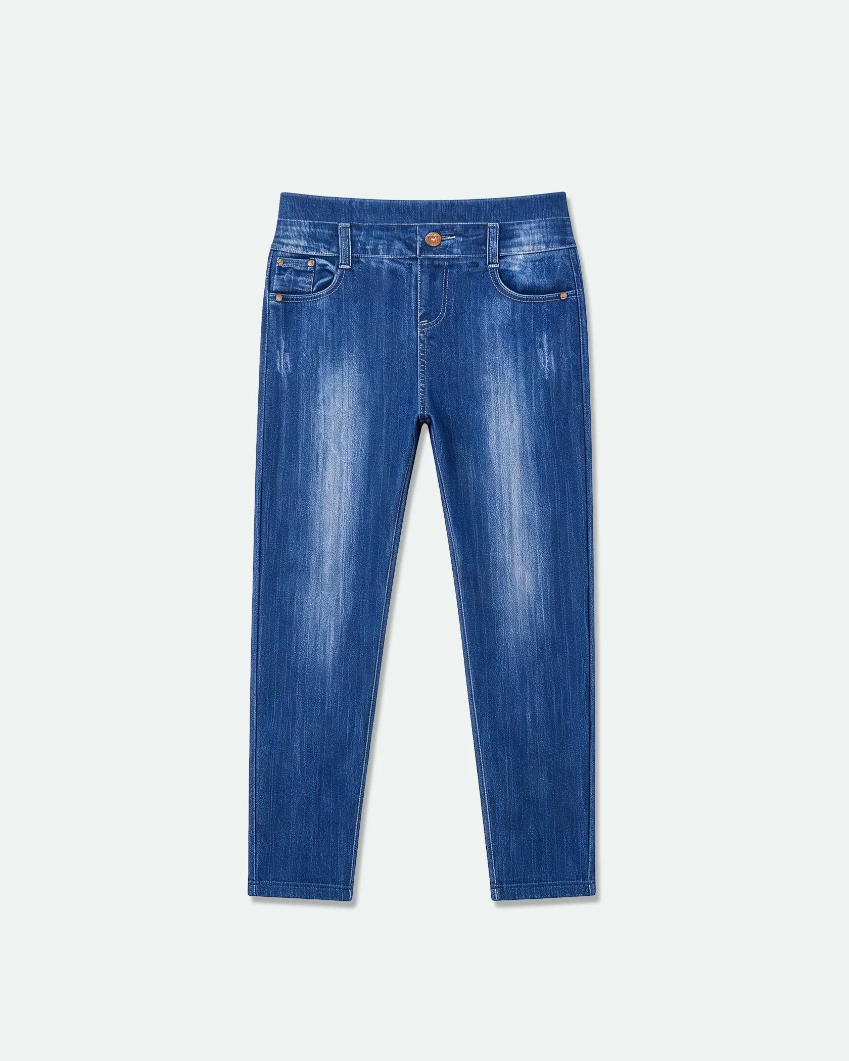 Denim Print Jean Leggings Mid Blue Wash L-XL - Front