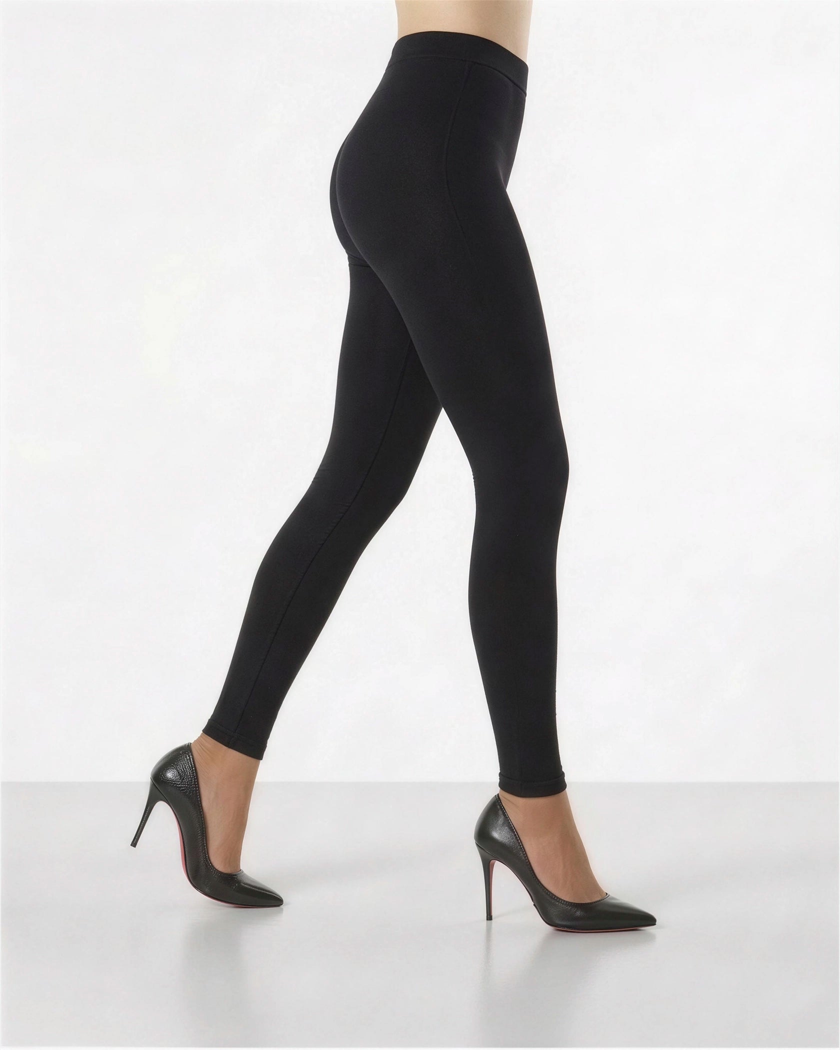 Women's Cotton Mid Waist Full Length Leggings Black (S-M)