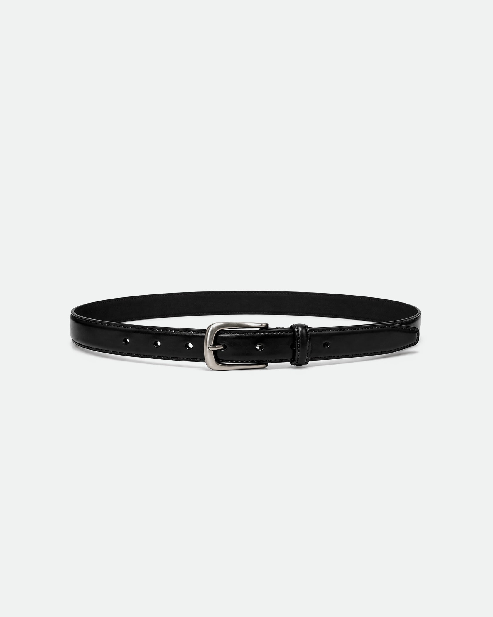 Kids High-Gloss Black Leather Belt with Brushed Silver Buckle 29mm