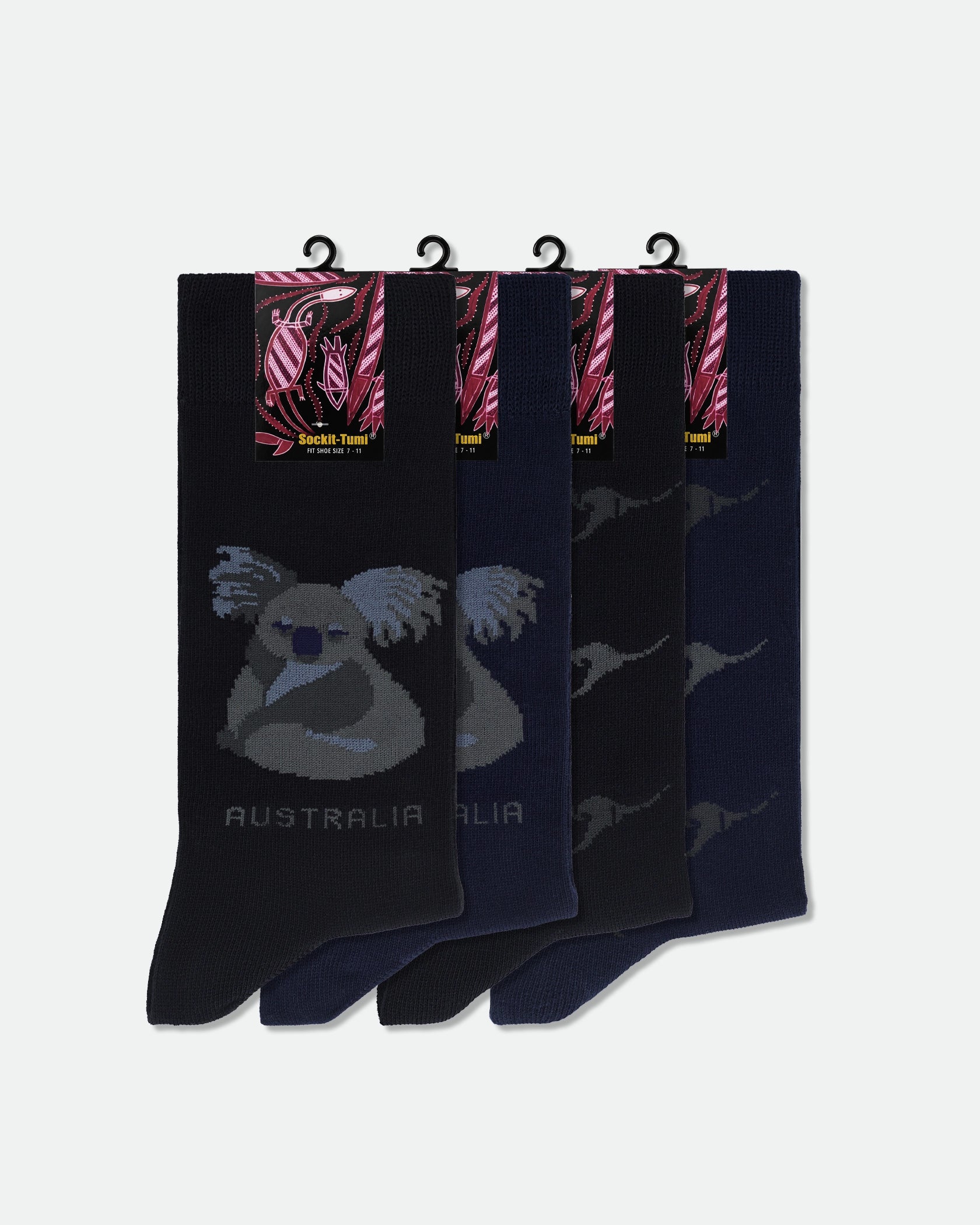 Men's Australian Souvenir Business Socks Koala and Kangaroo Assorted Pack Mix