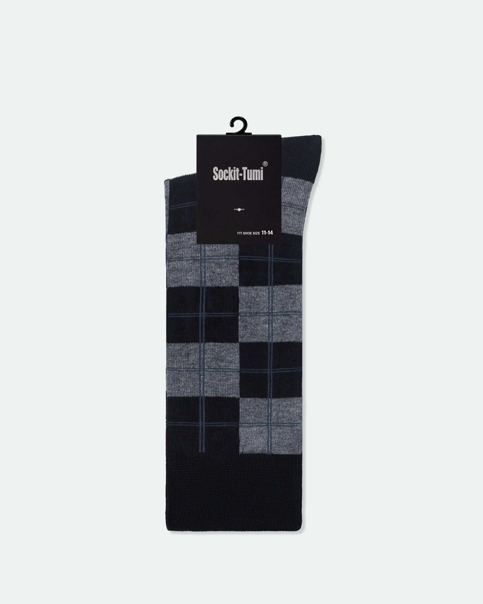 Men's Cotton Patterned Business Dress Socks Checkerboard Black Grey King Size