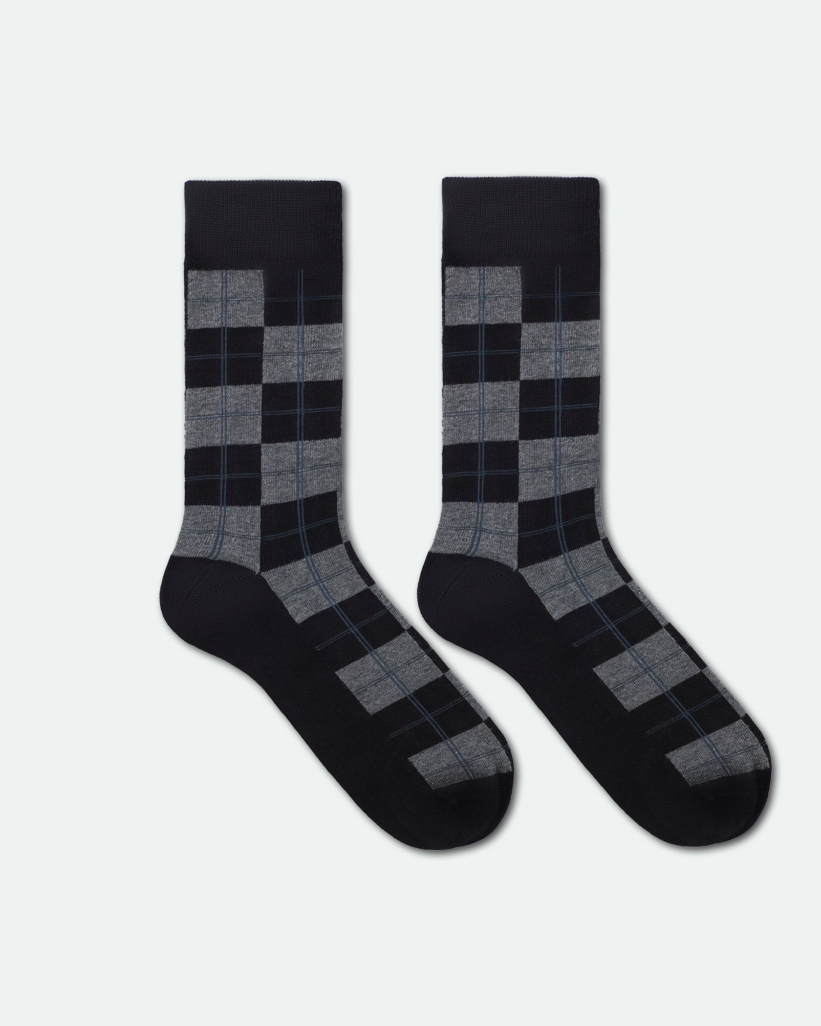 Men's Cotton Patterned Business Dress Socks Checkerboard Black Grey King Size