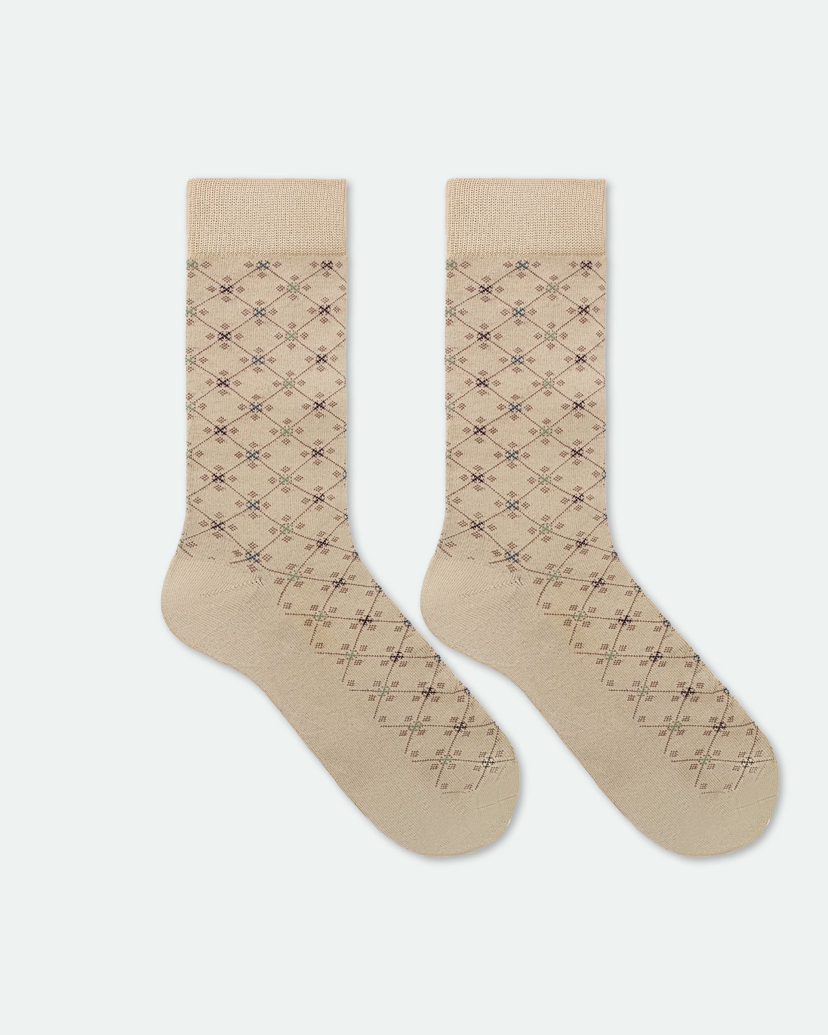 Men's Cotton Patterned Business Dress Socks Diamond Lattice Cream Beige King Size