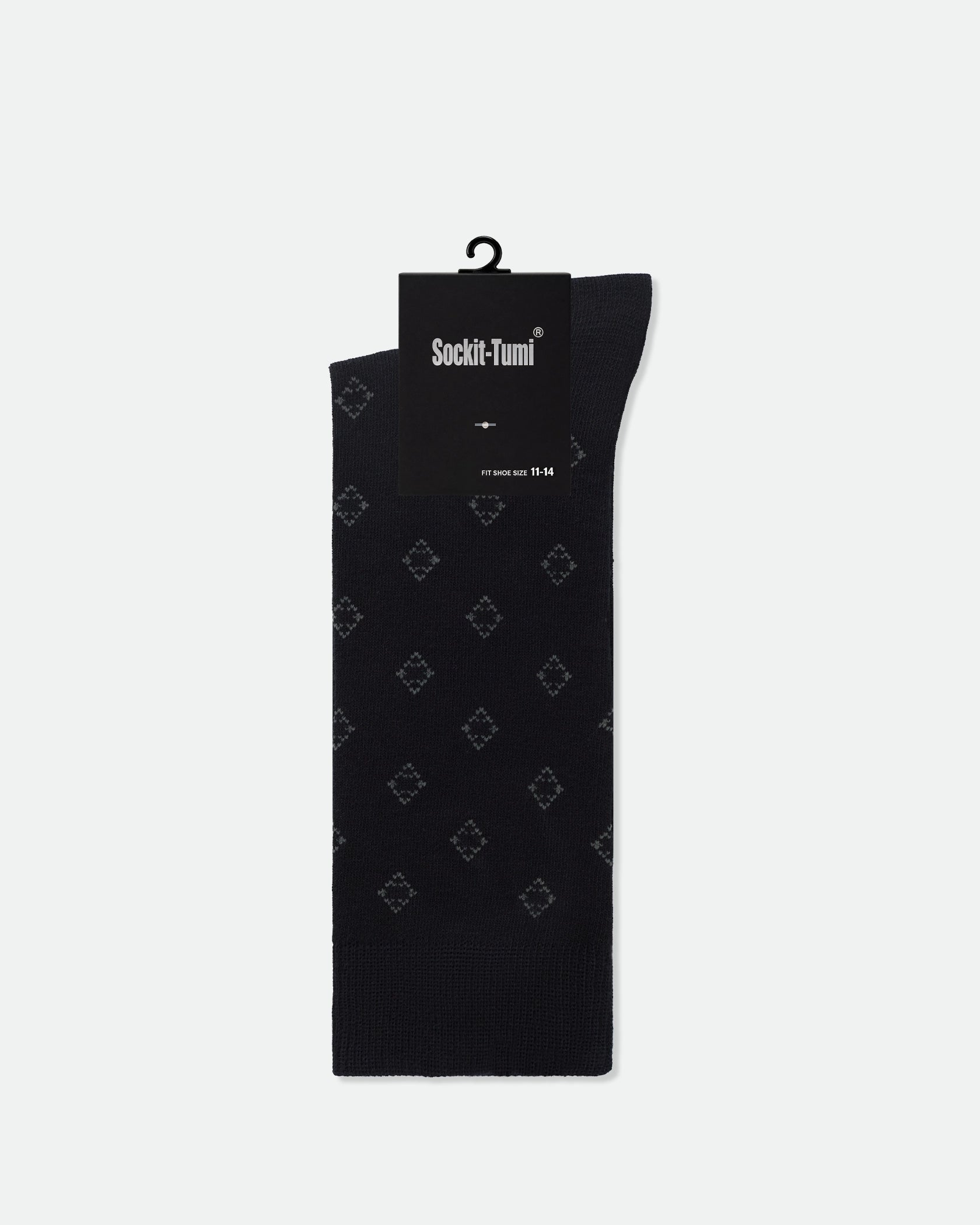 Men's Cotton Patterned Business Dress Socks Diamond Motif Black King Size