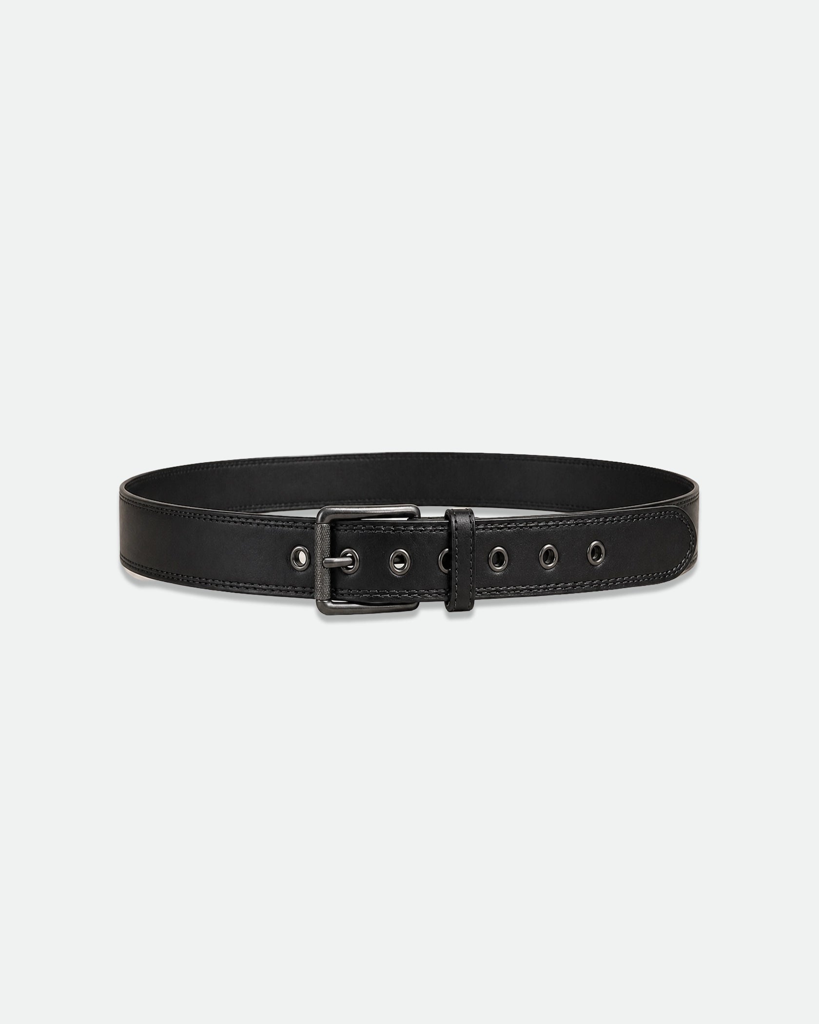Black Leather Eyelet Grommet Belt Gunmetal Buckle 38mm