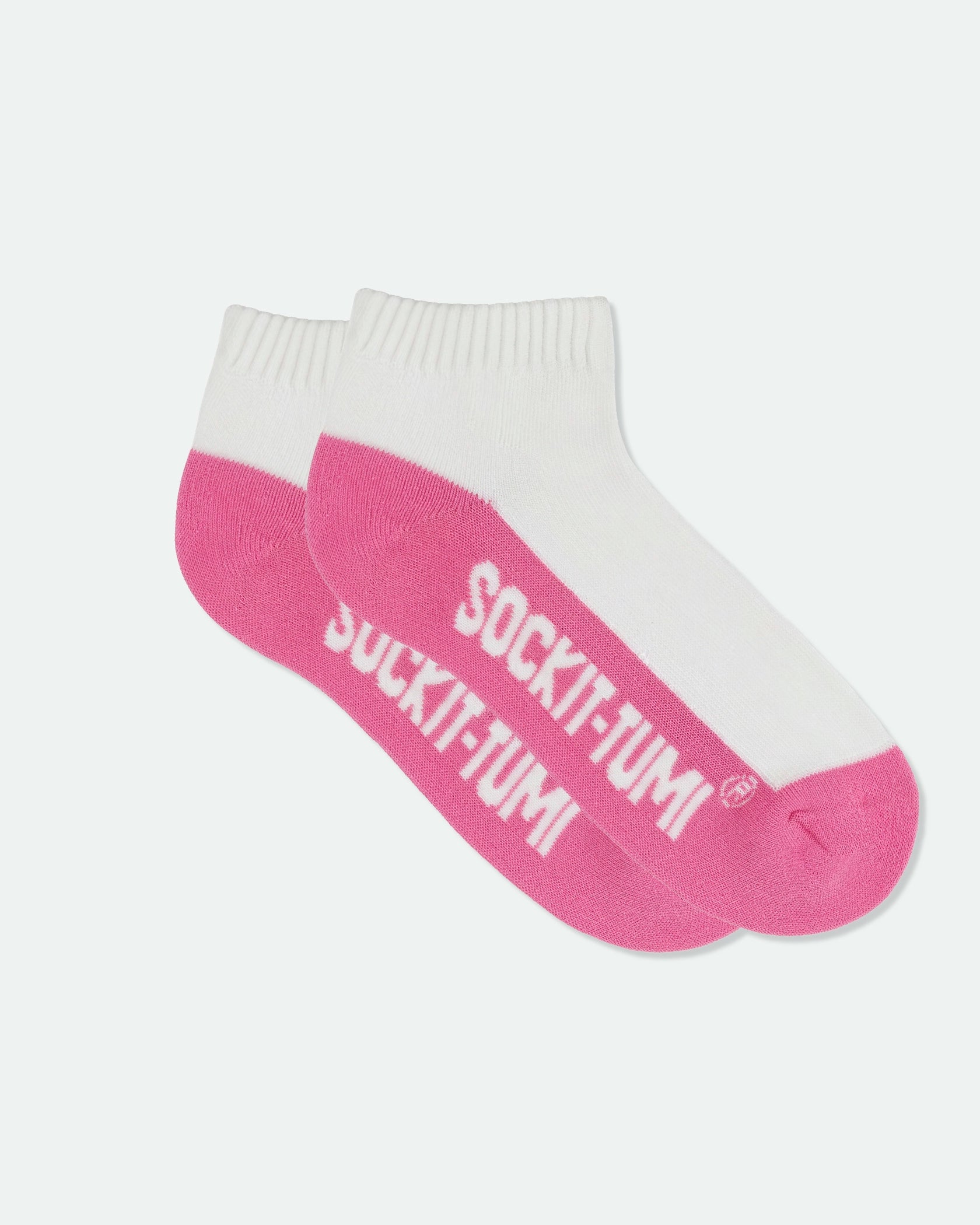 Sockit-Tumi Women's Cotton Half Cushion Two Tone Ankle Sports Socks Hot Pink