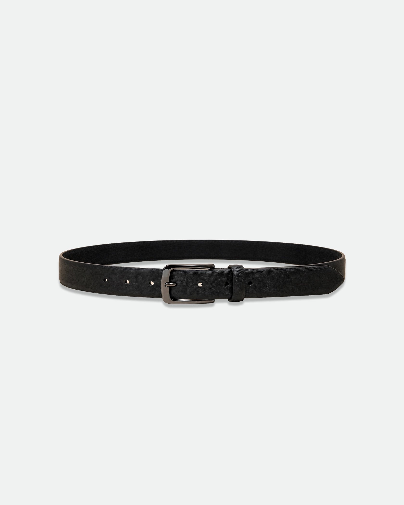 Black Saffiano Textured Leather Belt with Polished Gunmetal Buckle 33mm