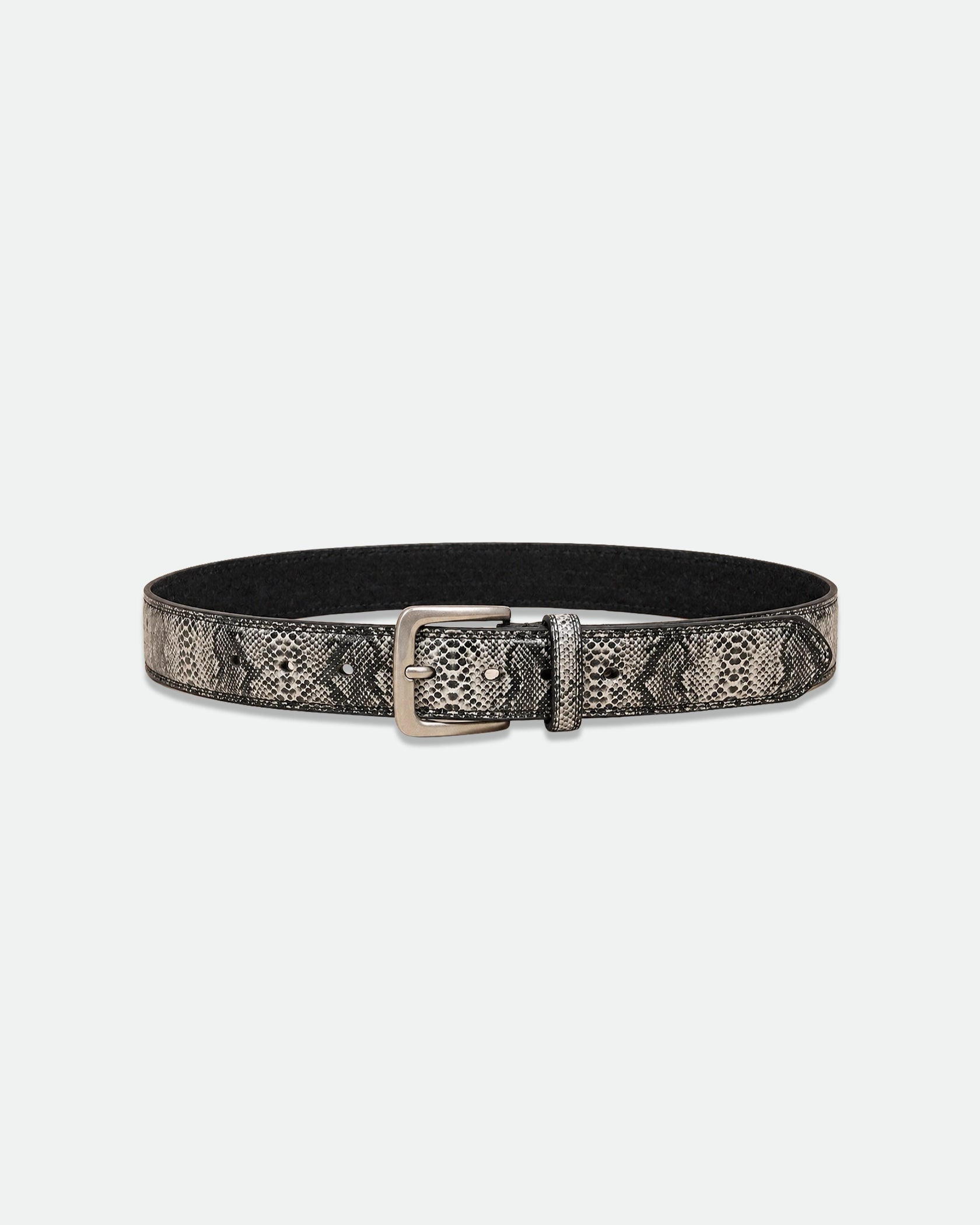 Python-Embossed Snakeskin Leather Belt with Antique Pin Buckle 33mm