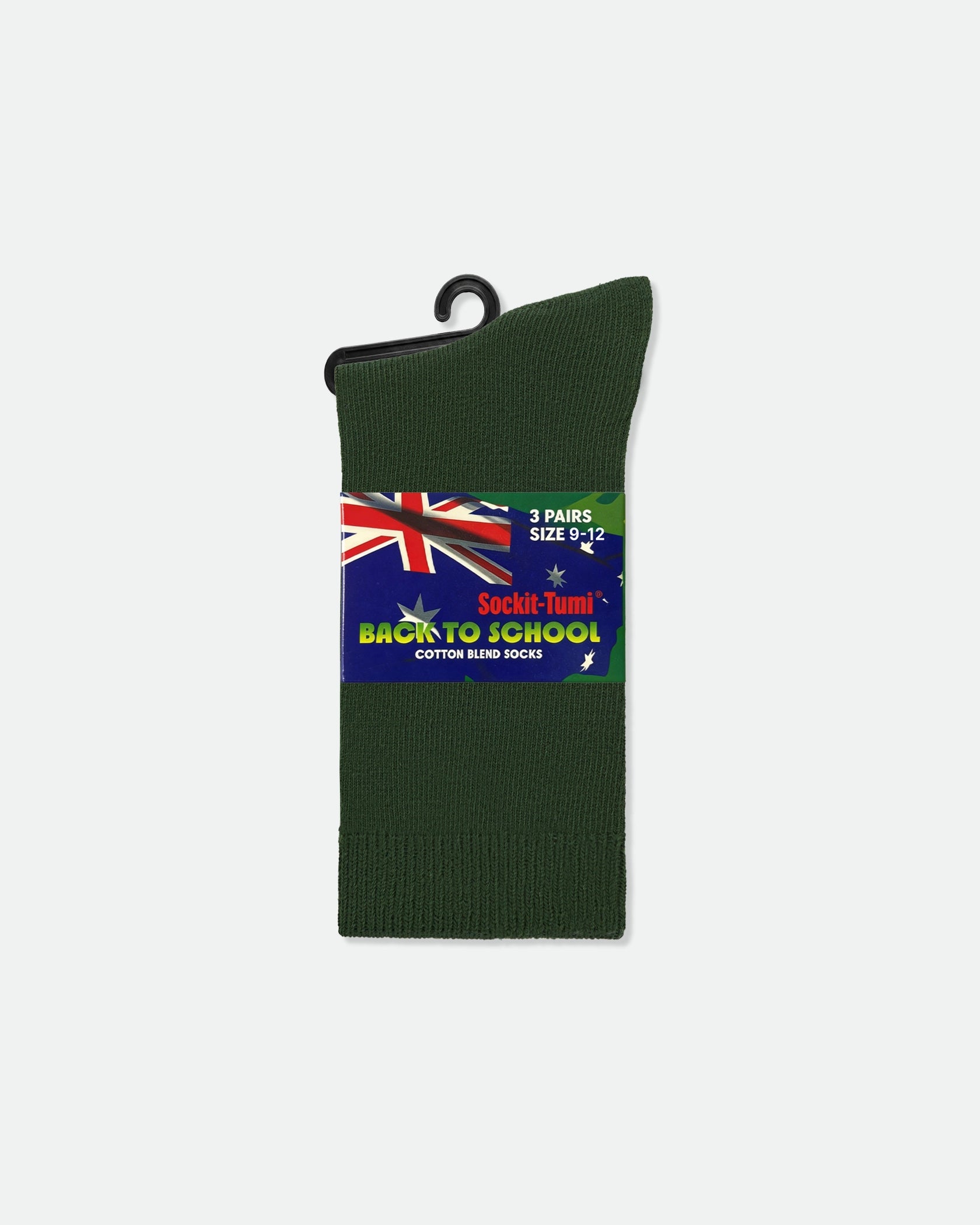 Kids Australian School Socks Crew Length Pack of 3 Green