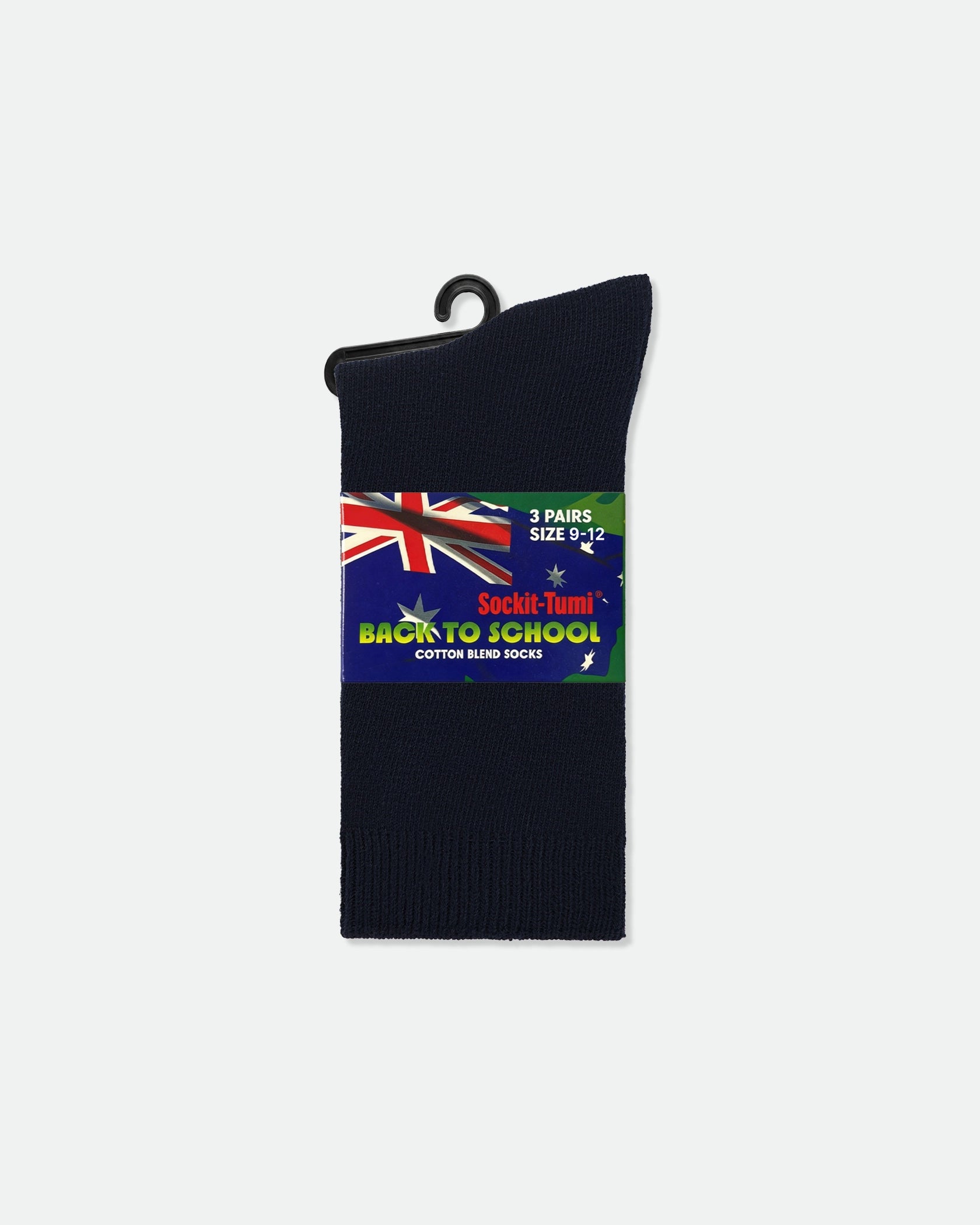 Kids Australian School Socks Crew Length Pack of 3 Navy Blue