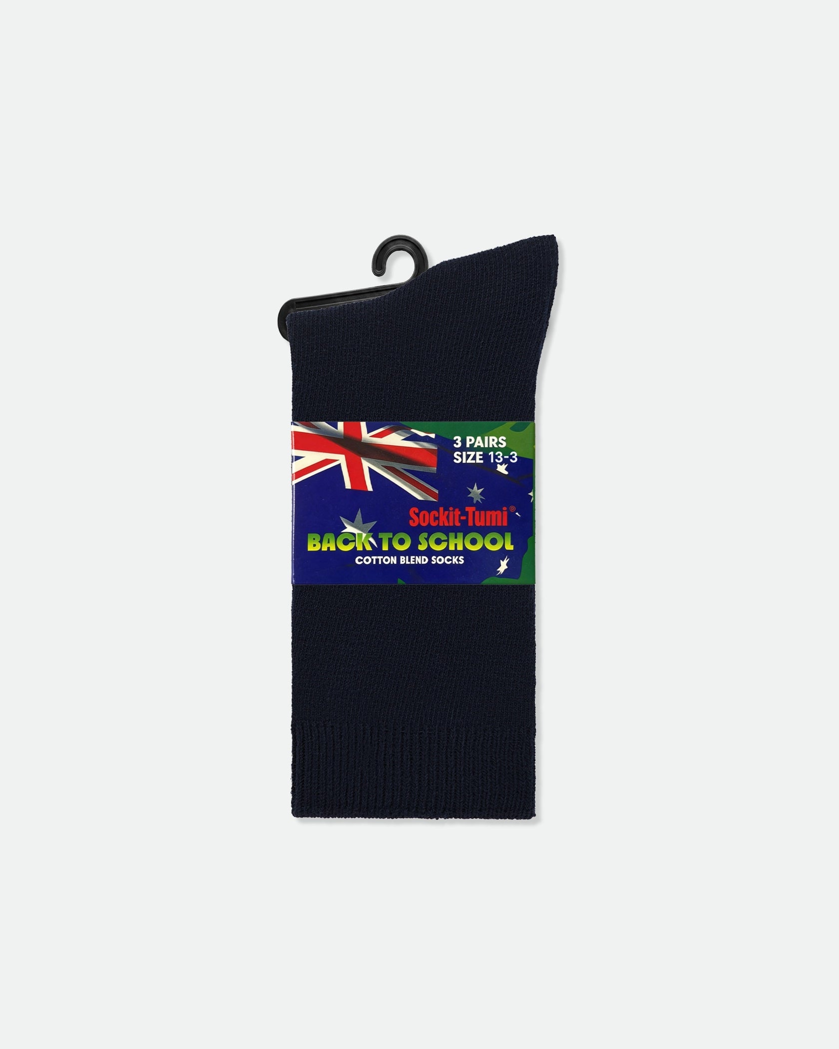 Kids Australian School Socks Crew Length Pack of 3 Navy Blue