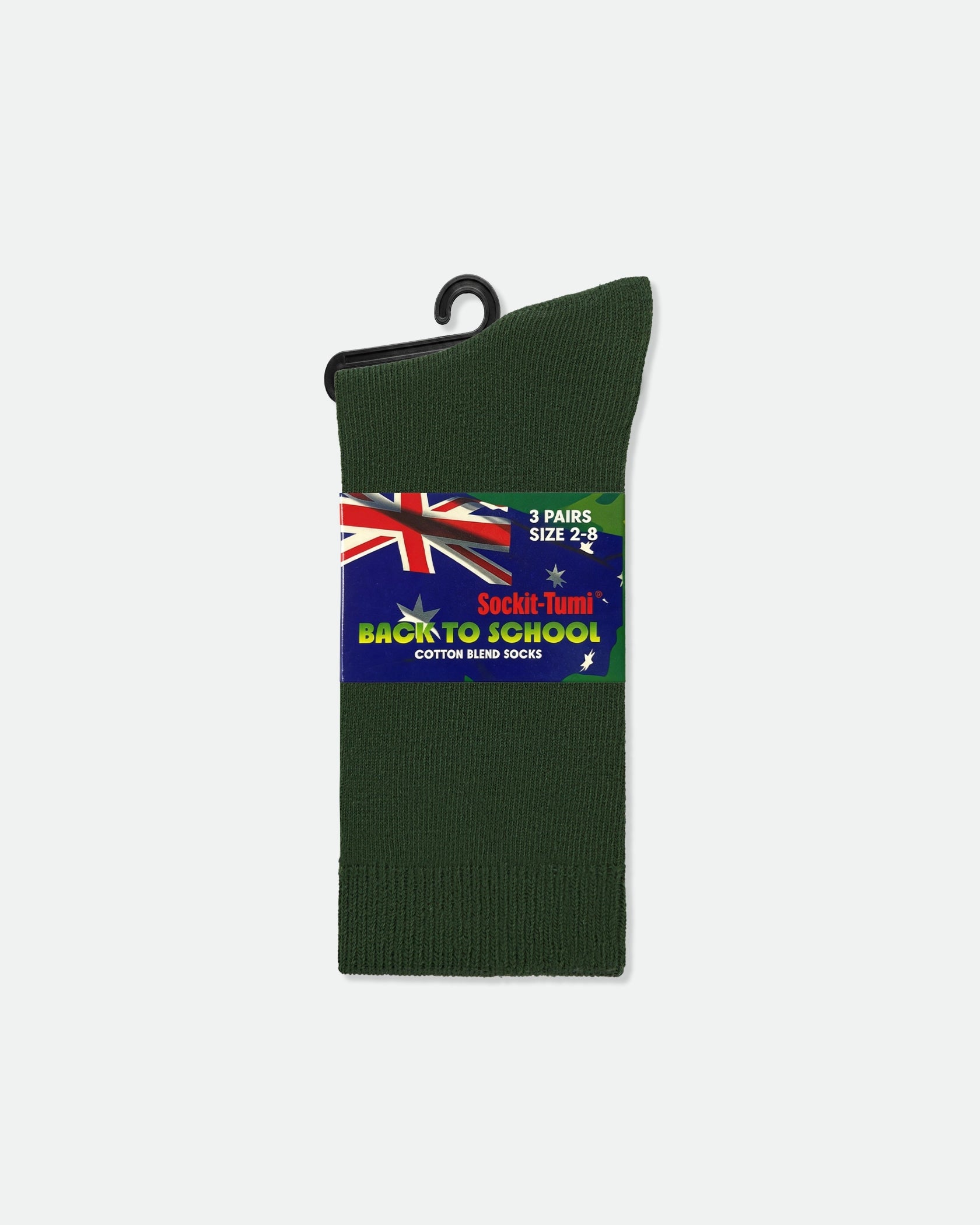 Kids Australian School Socks Crew Length Pack of 3 Green