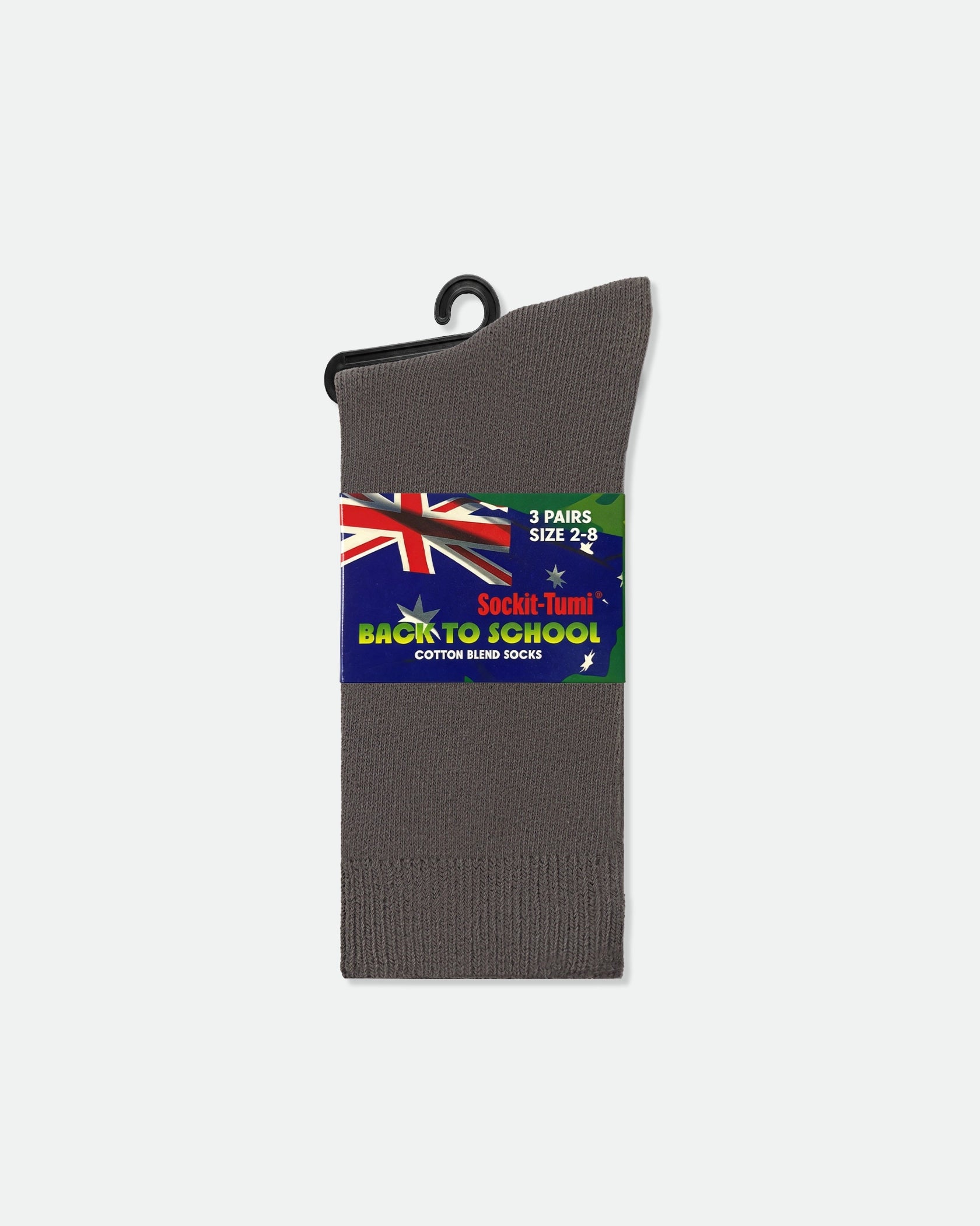 Kids Australian School Socks Crew Length Pack of 3 Grey