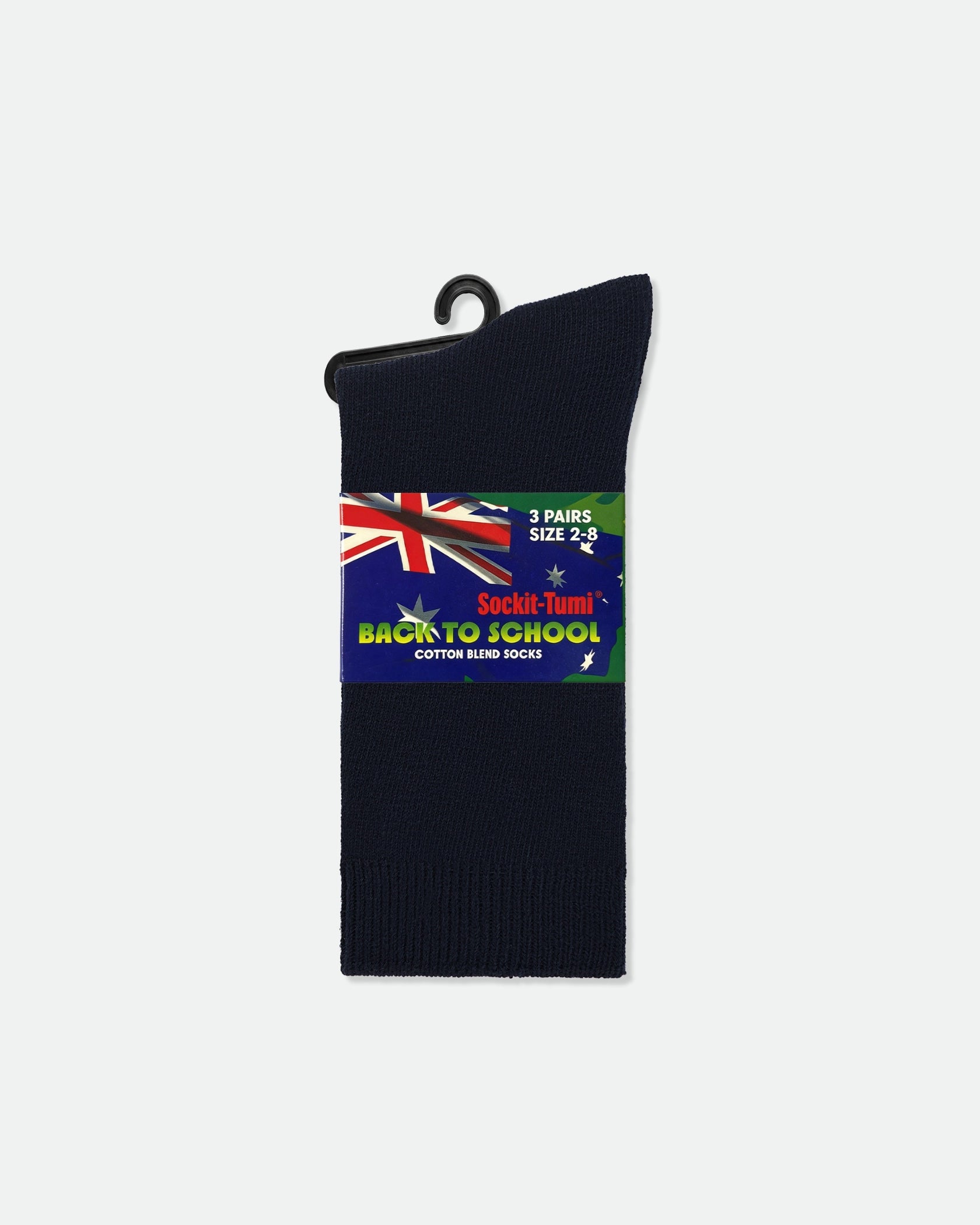 Kids Australian School Socks Crew Length Pack of 3 Navy Blue