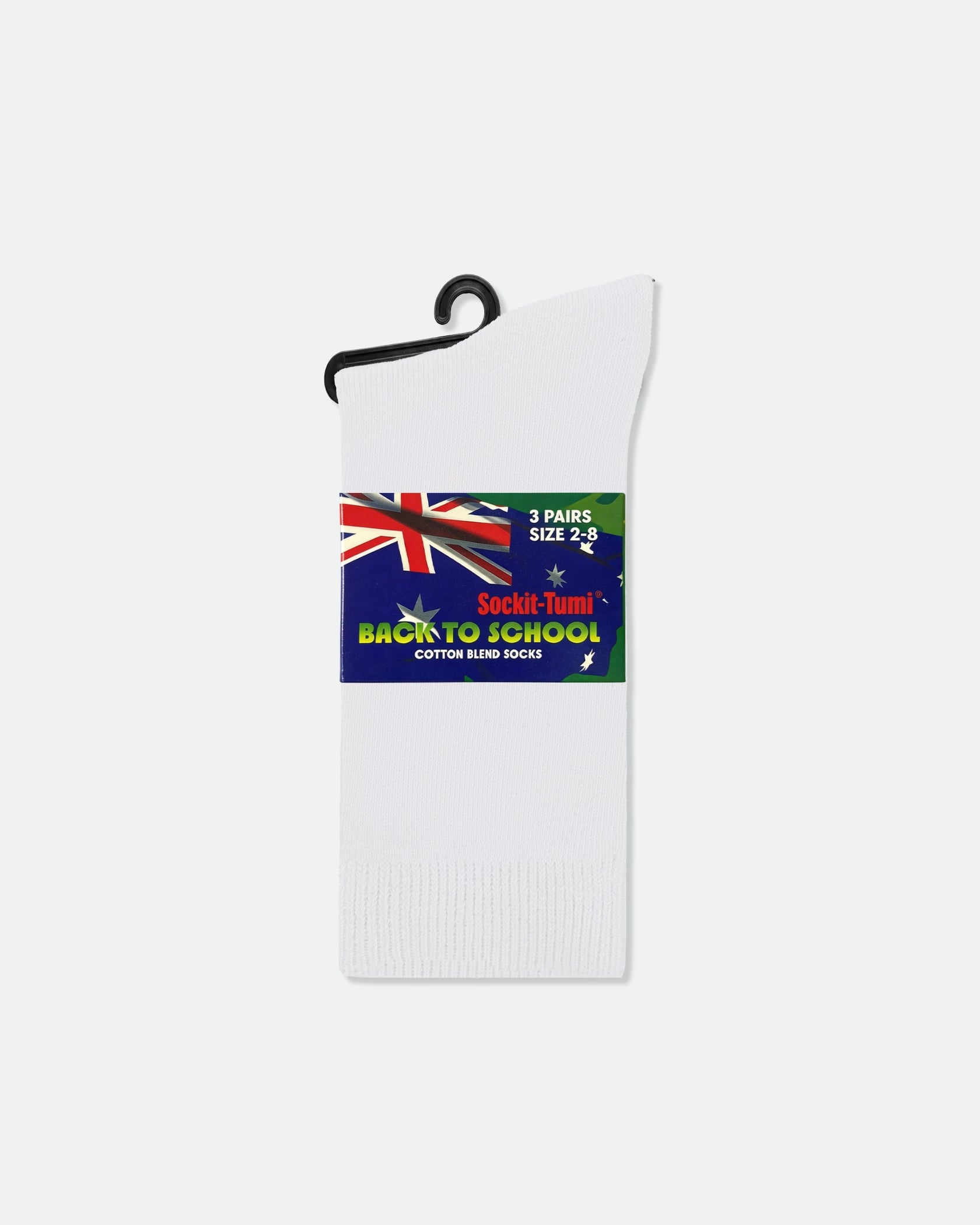 Kids Australian School Socks Crew Length Pack of 3 White