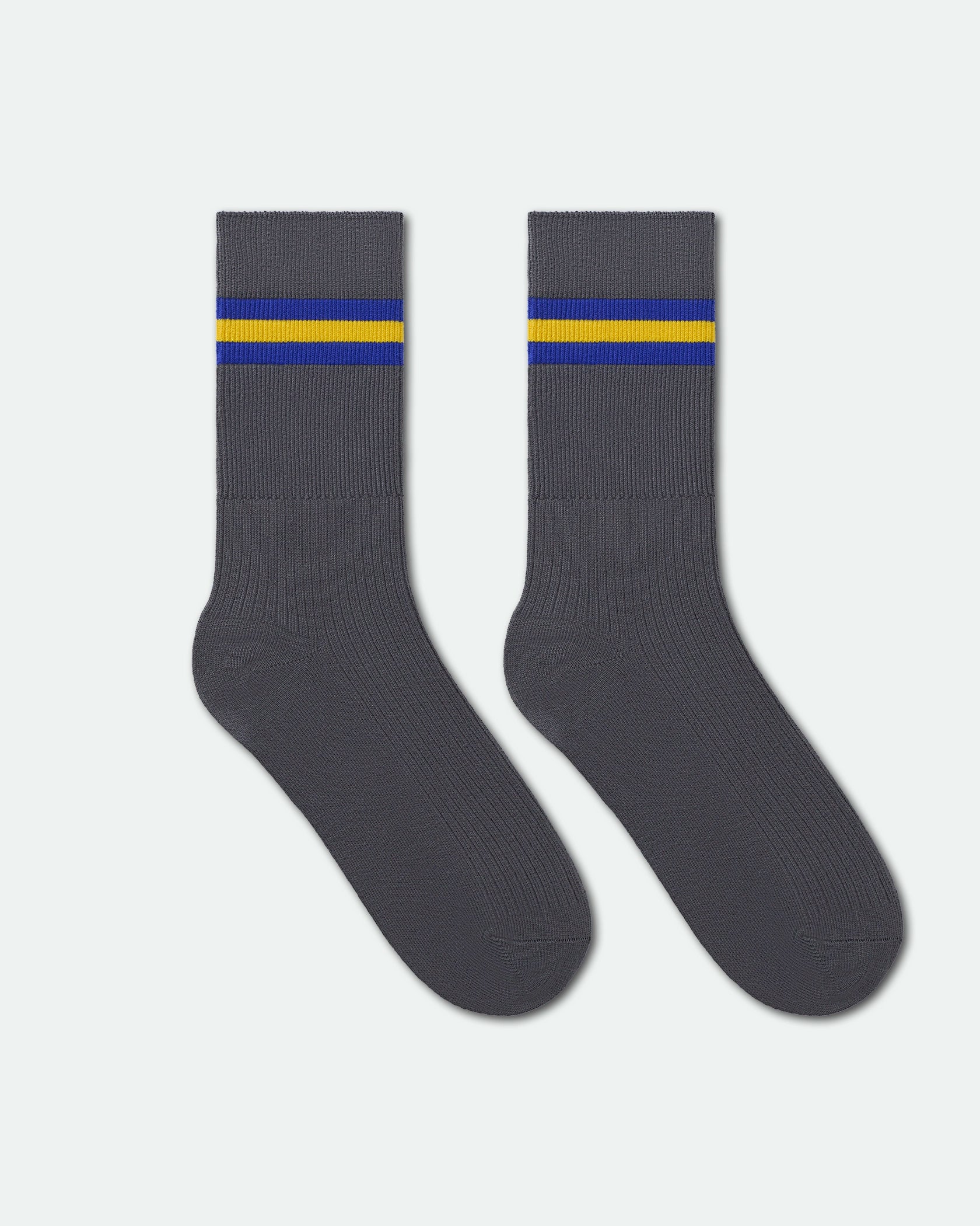 Sockit-Tumi Custom School Socks Grey Striped Royal Blue/Yellow Gold/Royal Blue