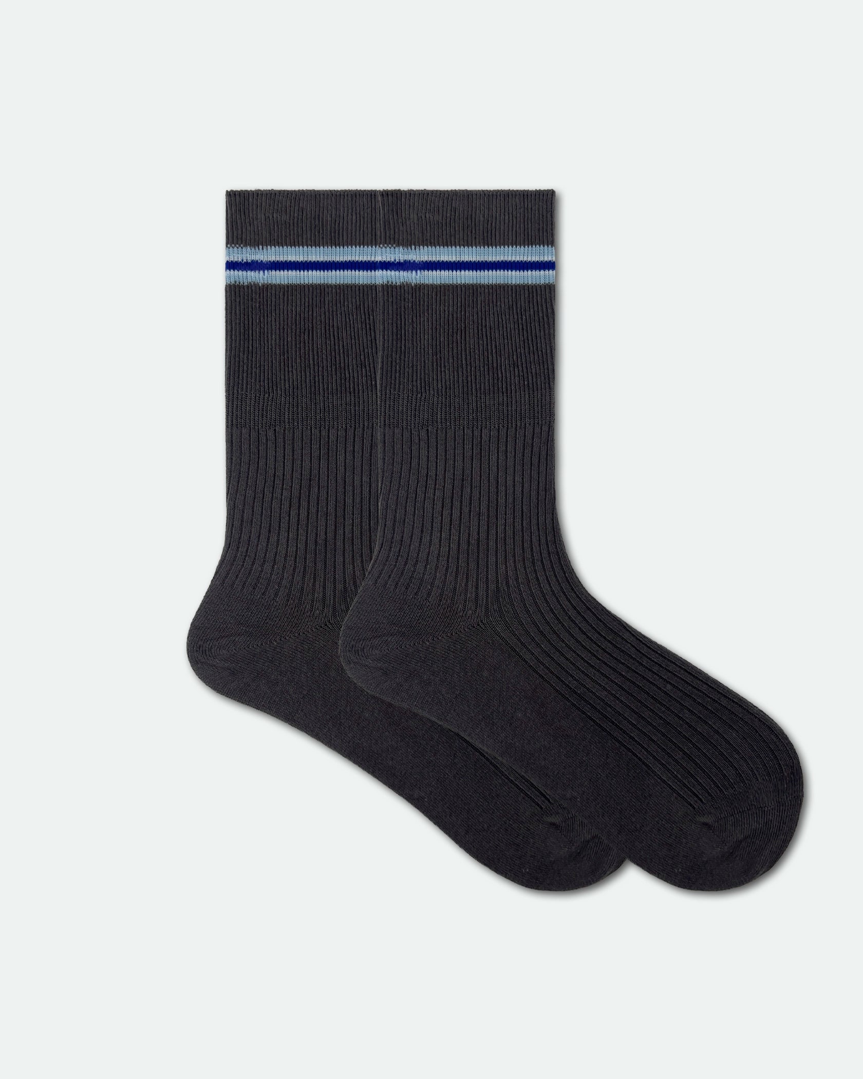 Sockit-Tumi Custom School Socks Grey with White and Blue Stripes