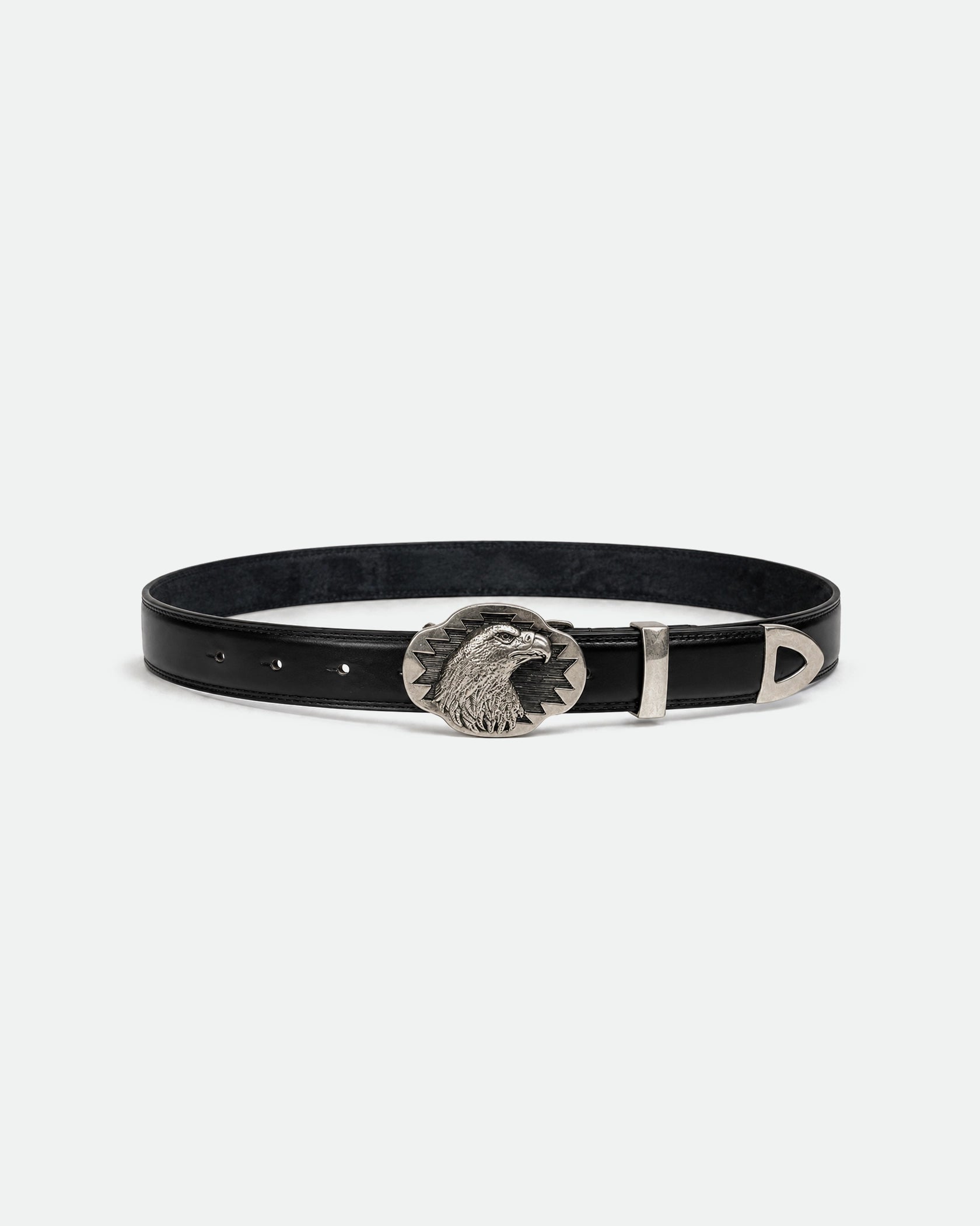 Black Leather Belt with Brushed Gunmetal Buckle 38mm