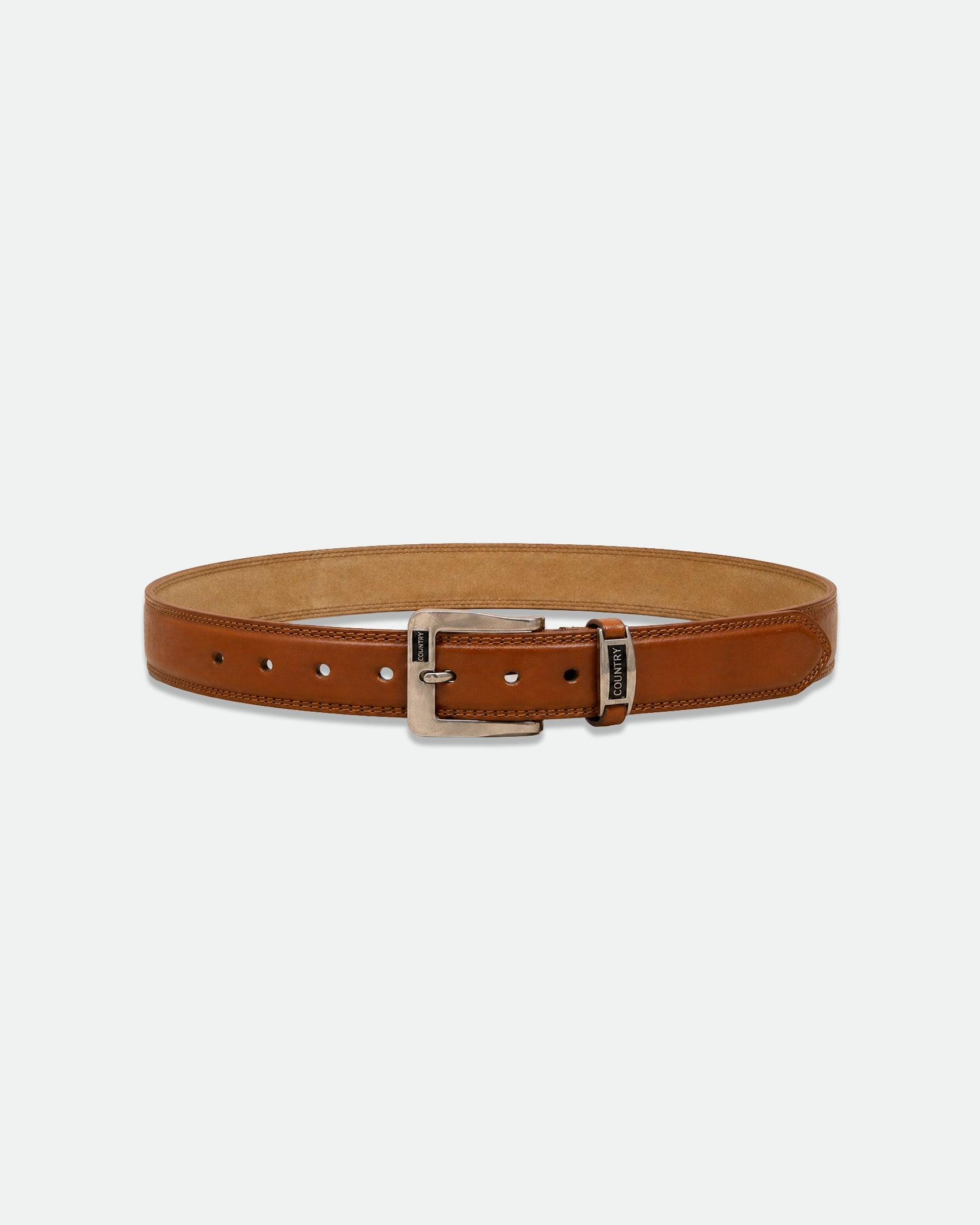 Tan Cognac Leather Belt with Branded Country Keepers and Silver Buckle 38mm