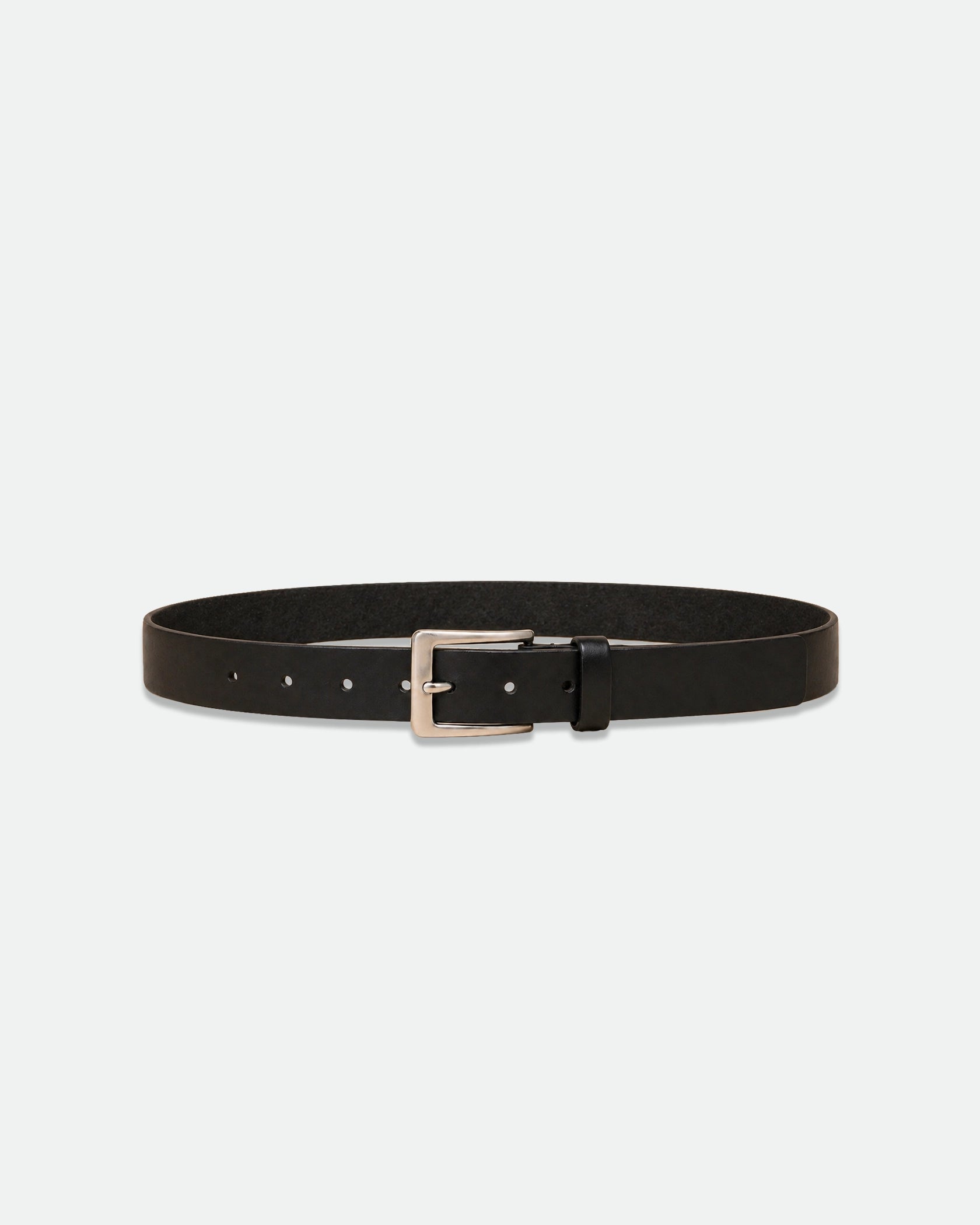 Black Matte Leather Belt with Brushed Silver Pin Buckle 33mm