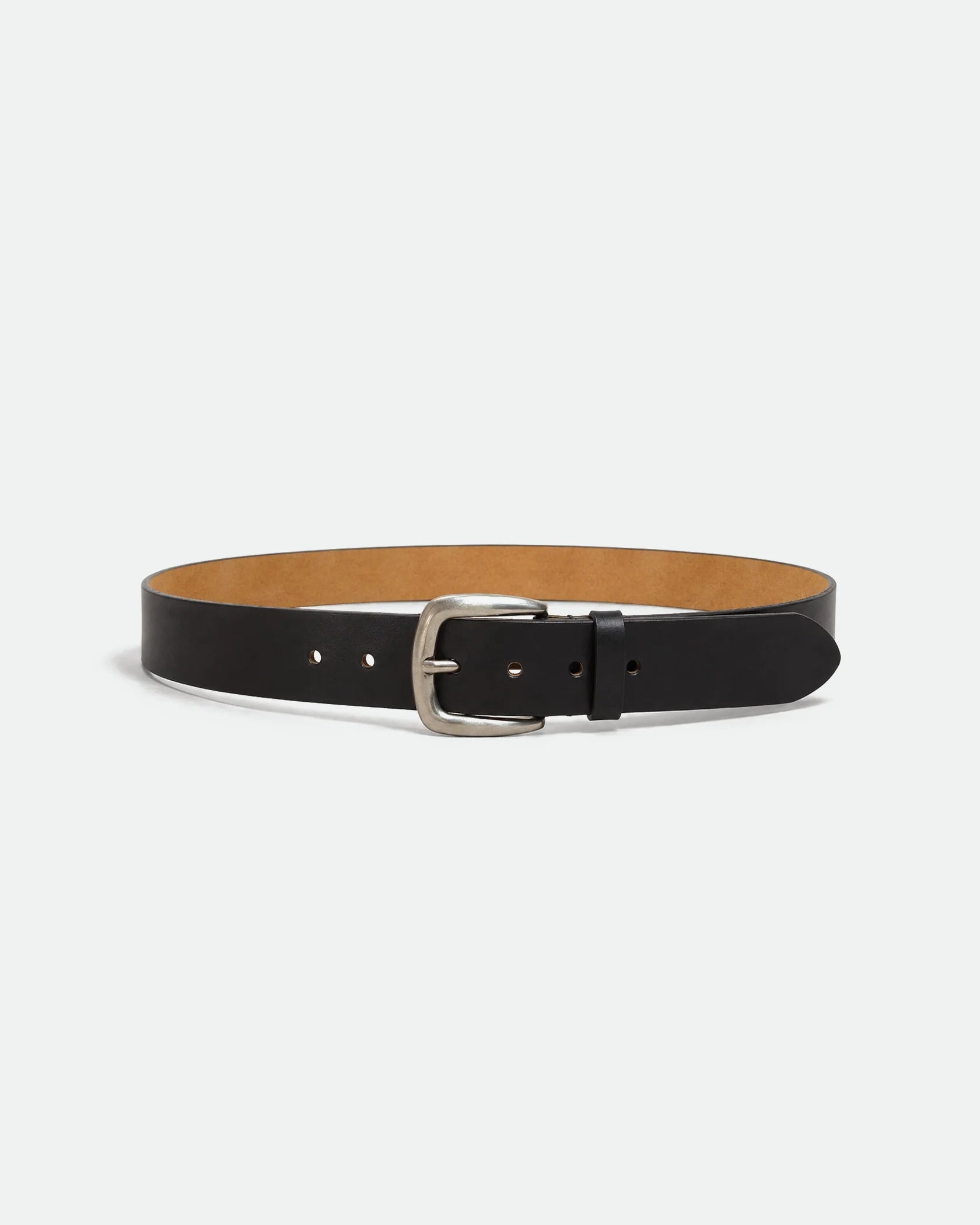 Smooth Black Leather Belt with Tan Inner and Silver Buckle 38mm