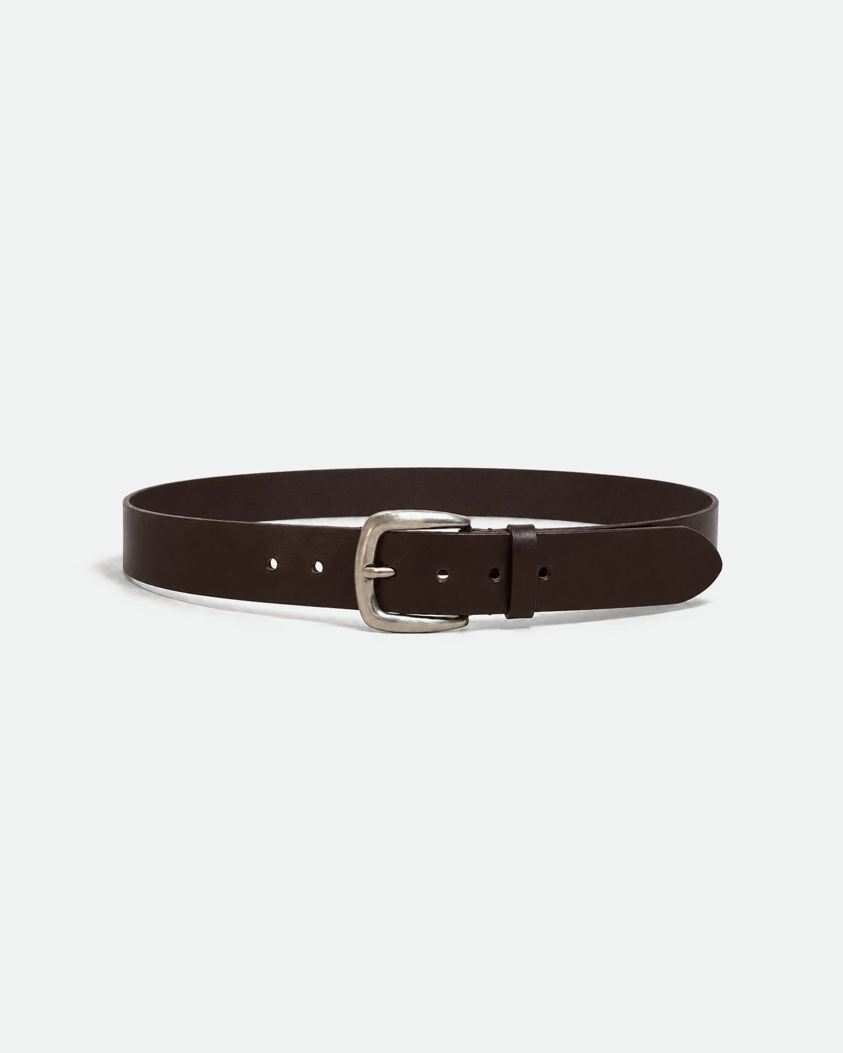 Smooth Deep Brown Leather Belt with Antique Silver Roller Buckle 38mm