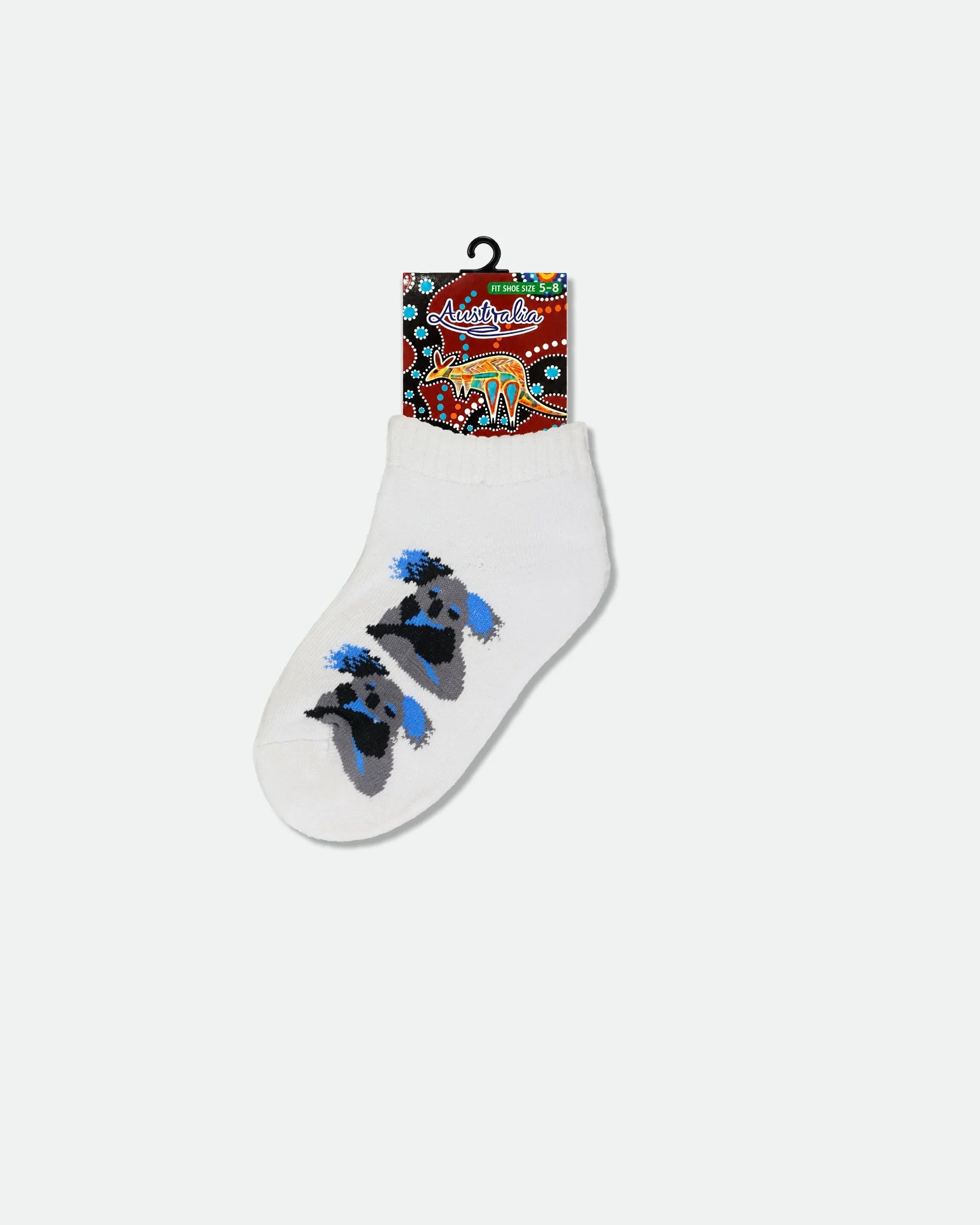 Kids Australian Souvenir Ankle Socks Blue Koala Design White 5-8