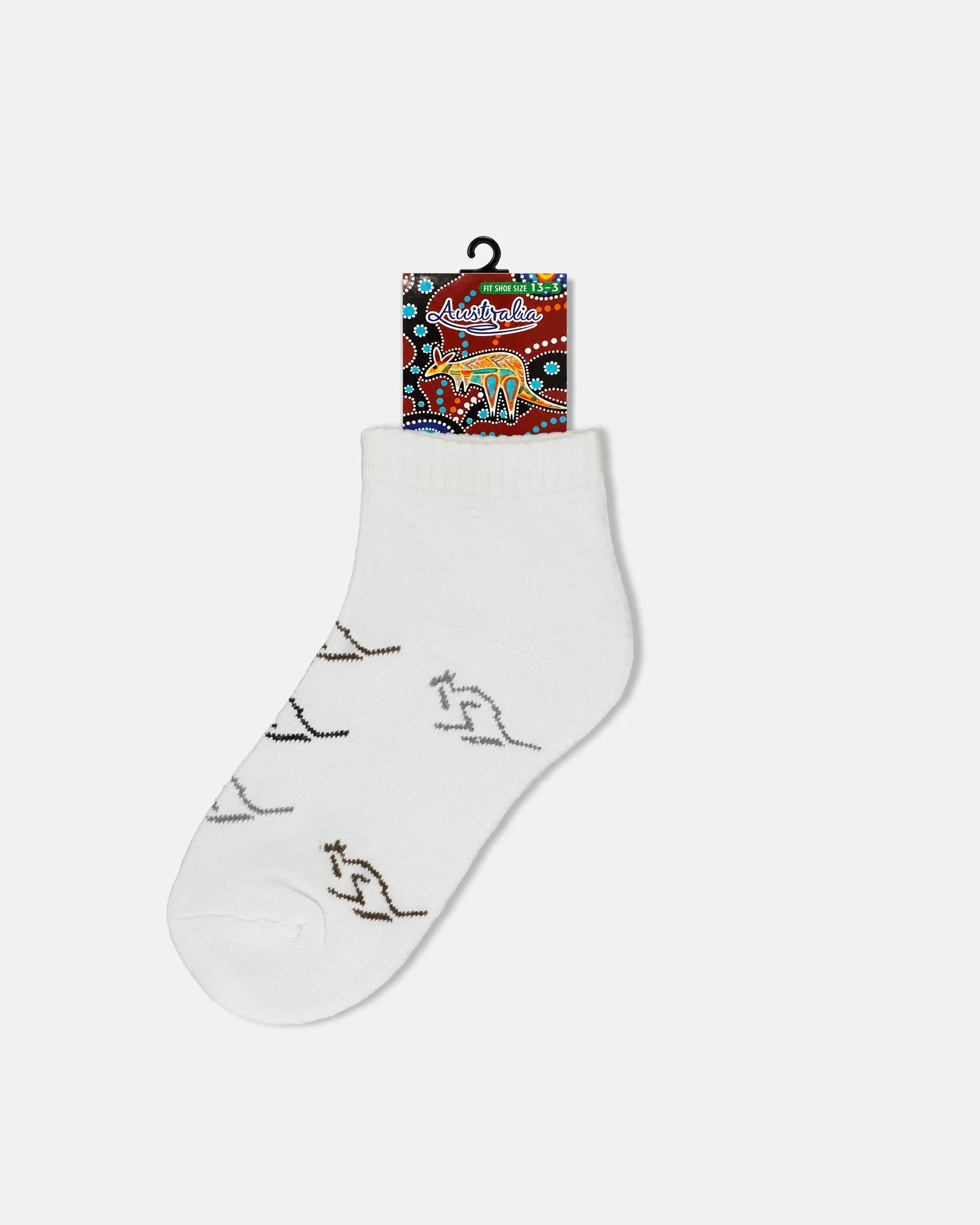 Kids Australian Souvenir Ankle Socks Kangaroo Outline White 13-3