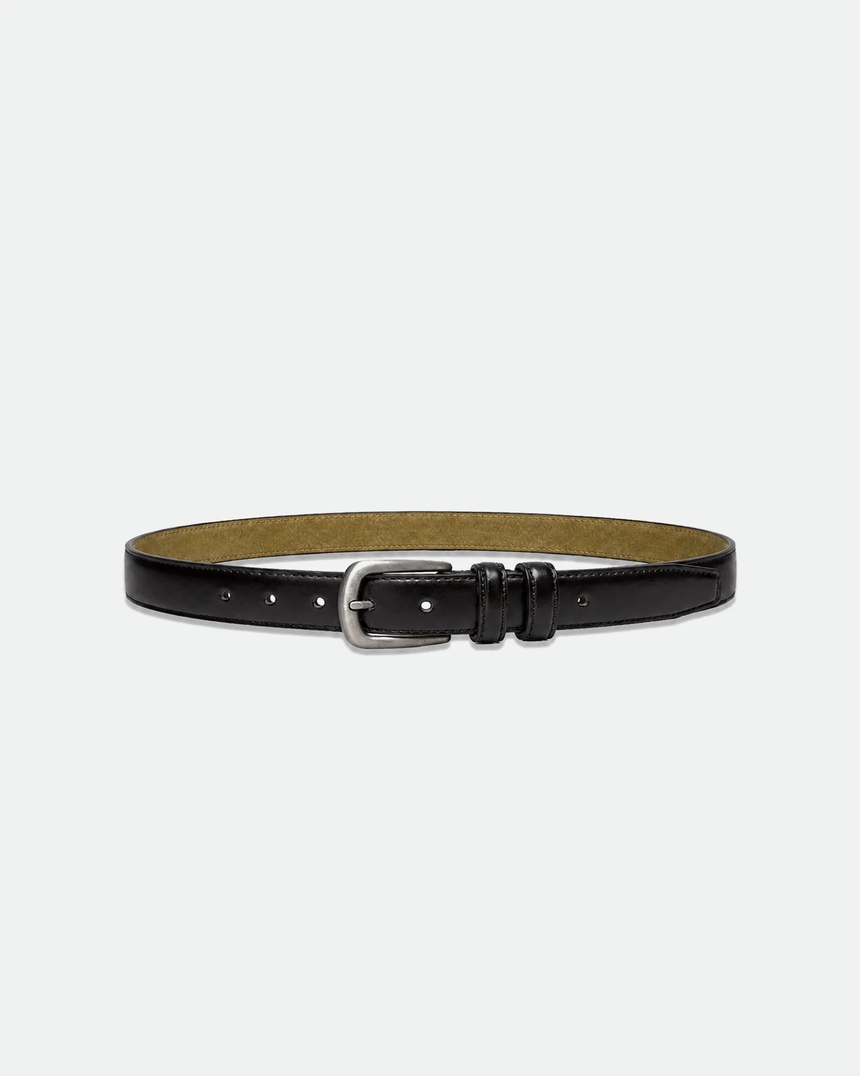 Polished Black Leather Belt Double Keeper Loops Antique Buckle Suede Backing 29mm