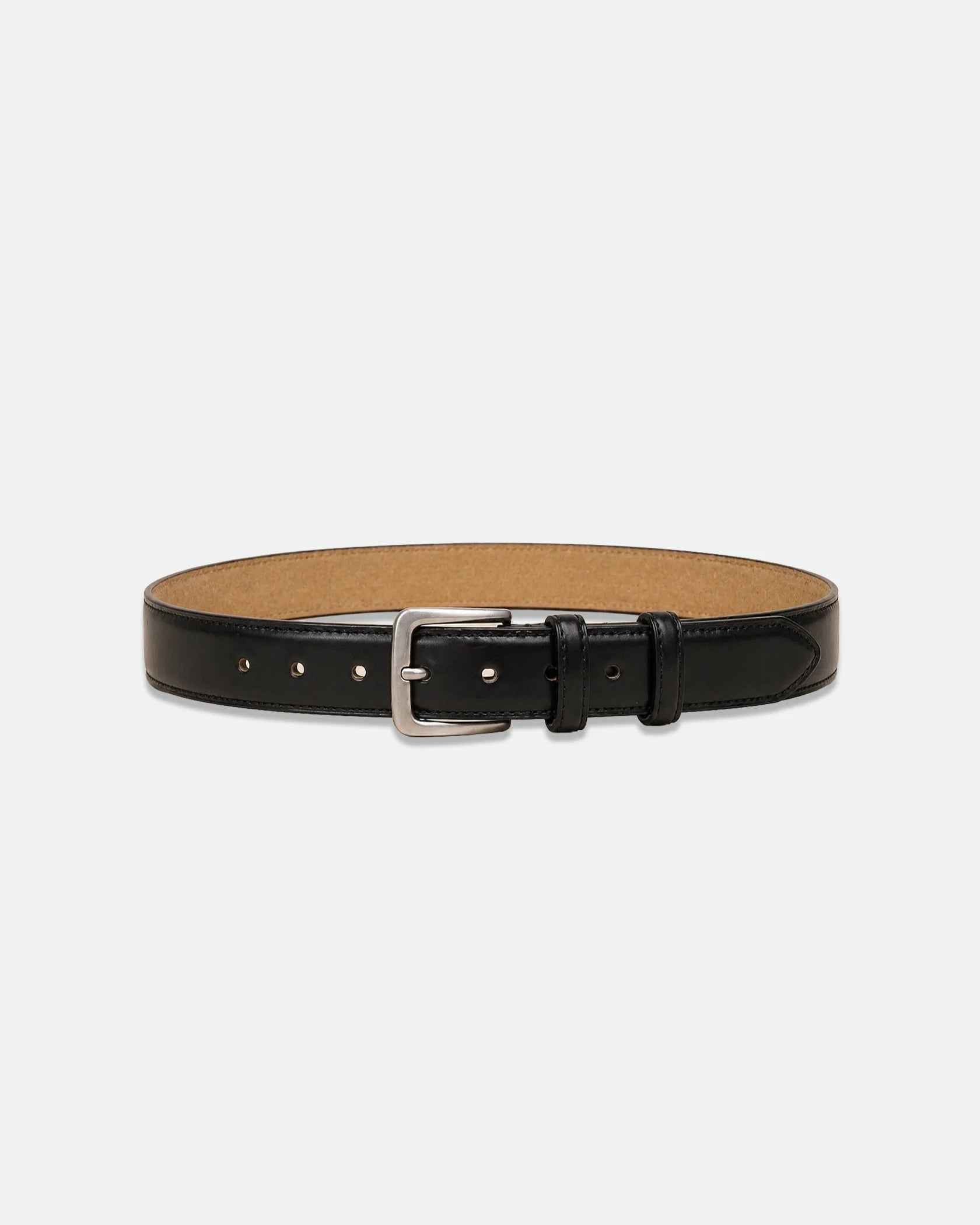 Polished Black Leather Belt with Double Keepers and Antique Buckle 33mm