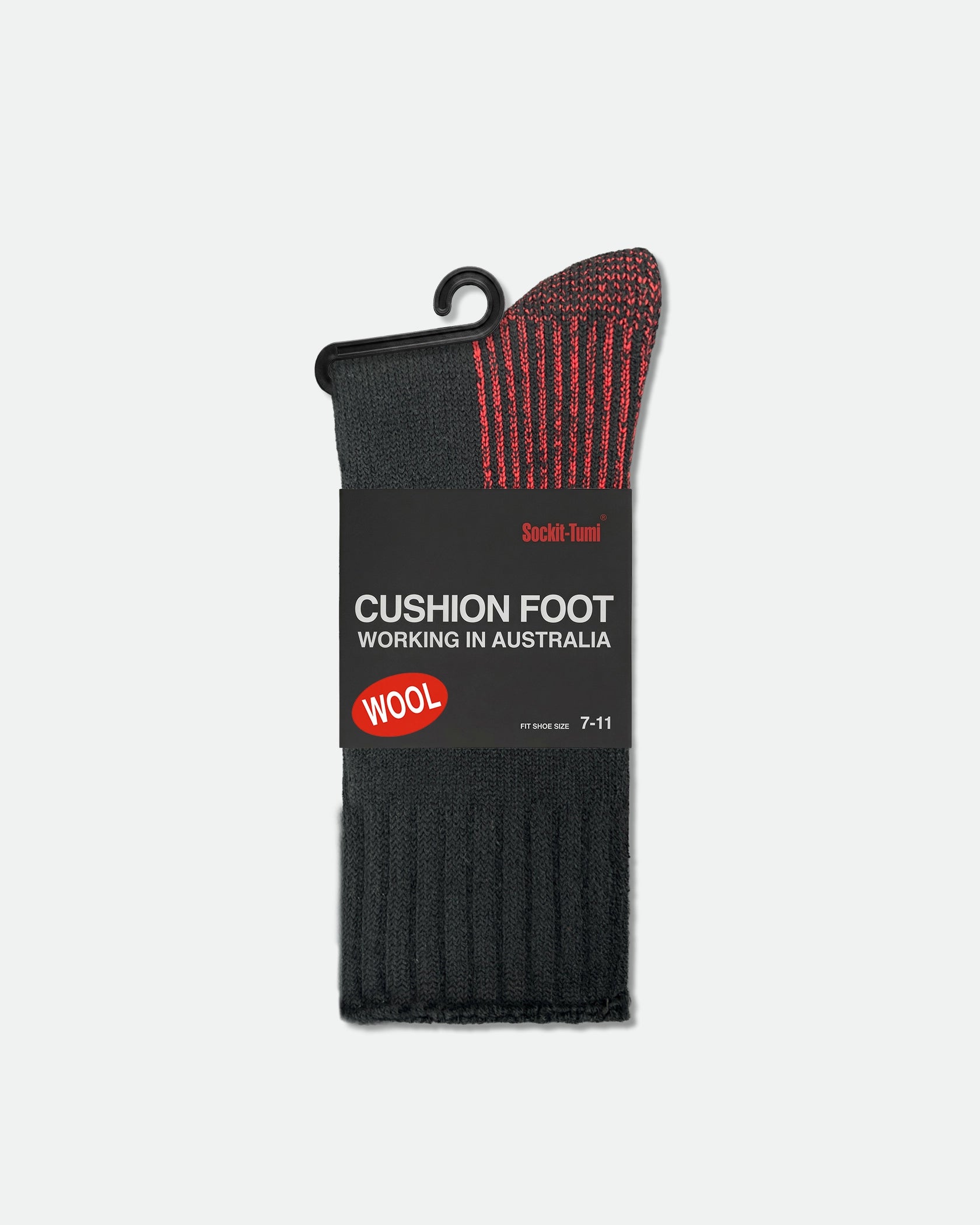 Sockit-Tumi Men's Thermoregulating Inner Cushioning Wool Work Socks Black Red