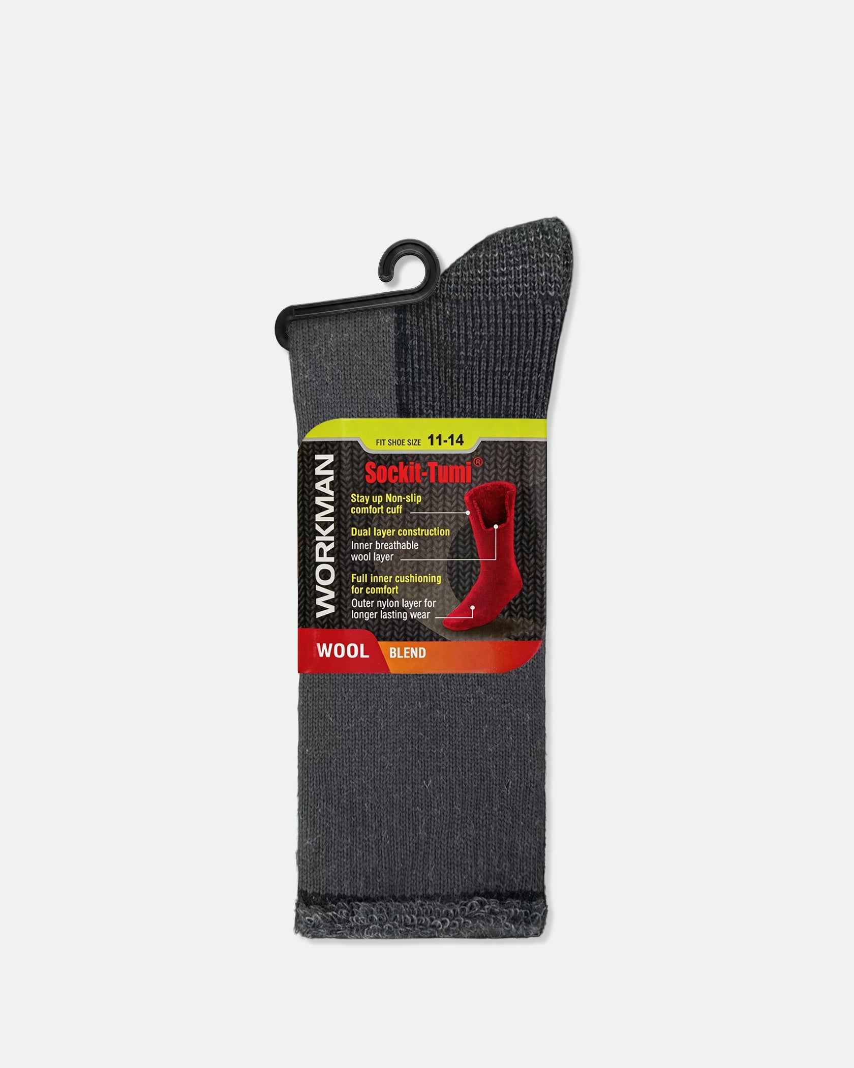 Men's Thermoregulating Inner Cushioning Wool Work Socks King Size Grey
