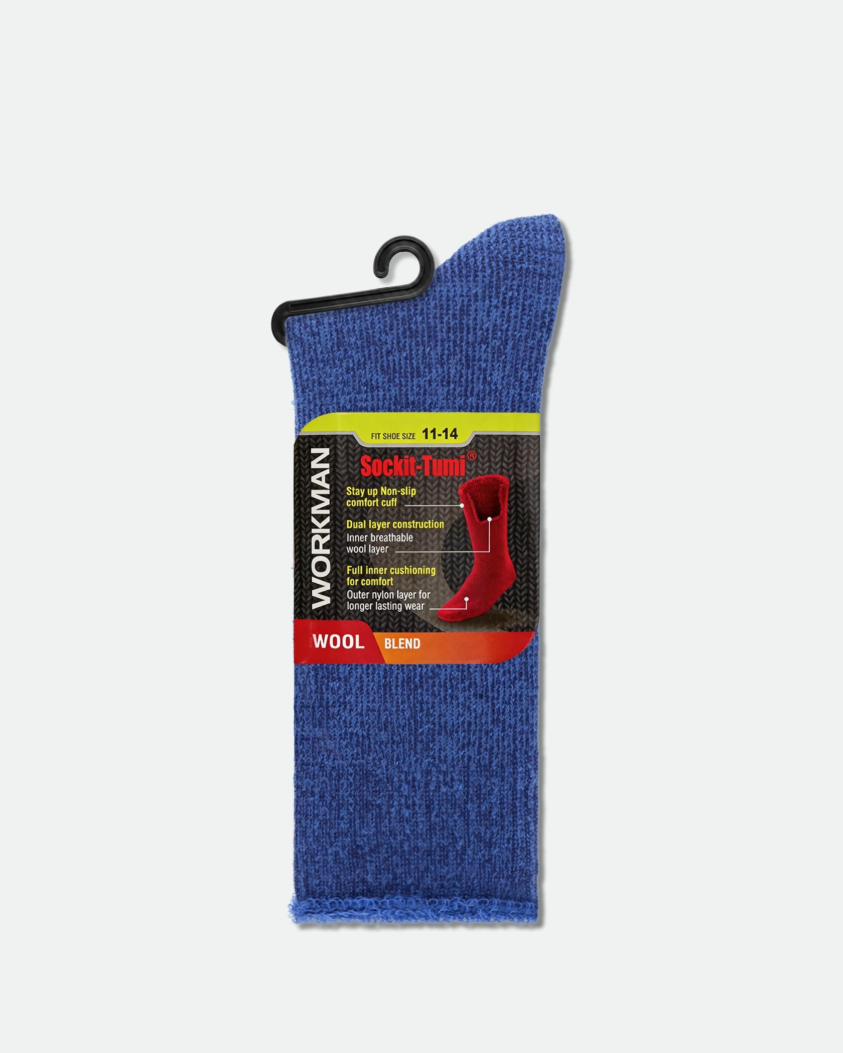 Men's Thermoregulating Inner Cushioning Wool Work Socks King Size Sky Blue