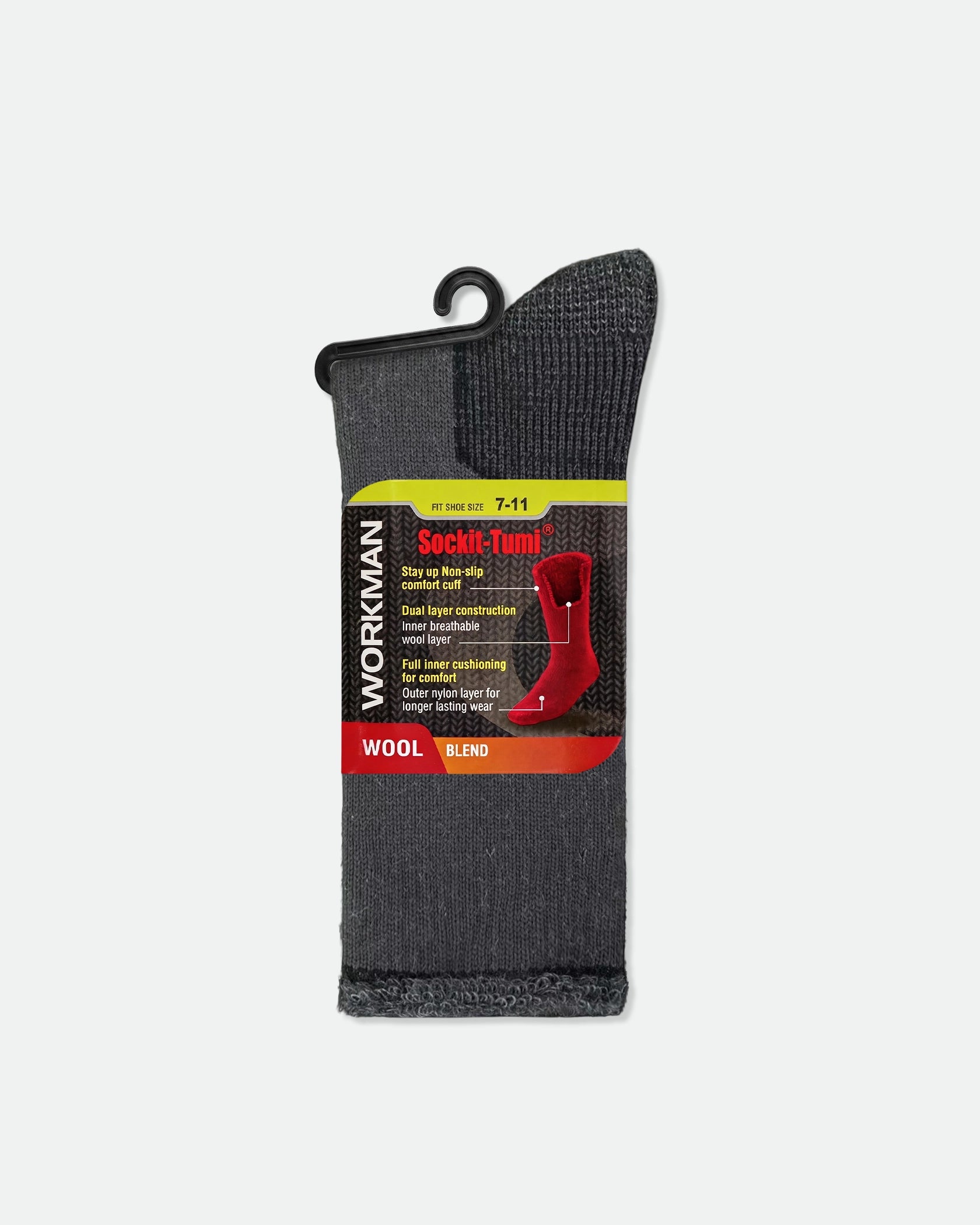 Men's Thermoregulating Inner Cushioning Wool Work Socks Grey