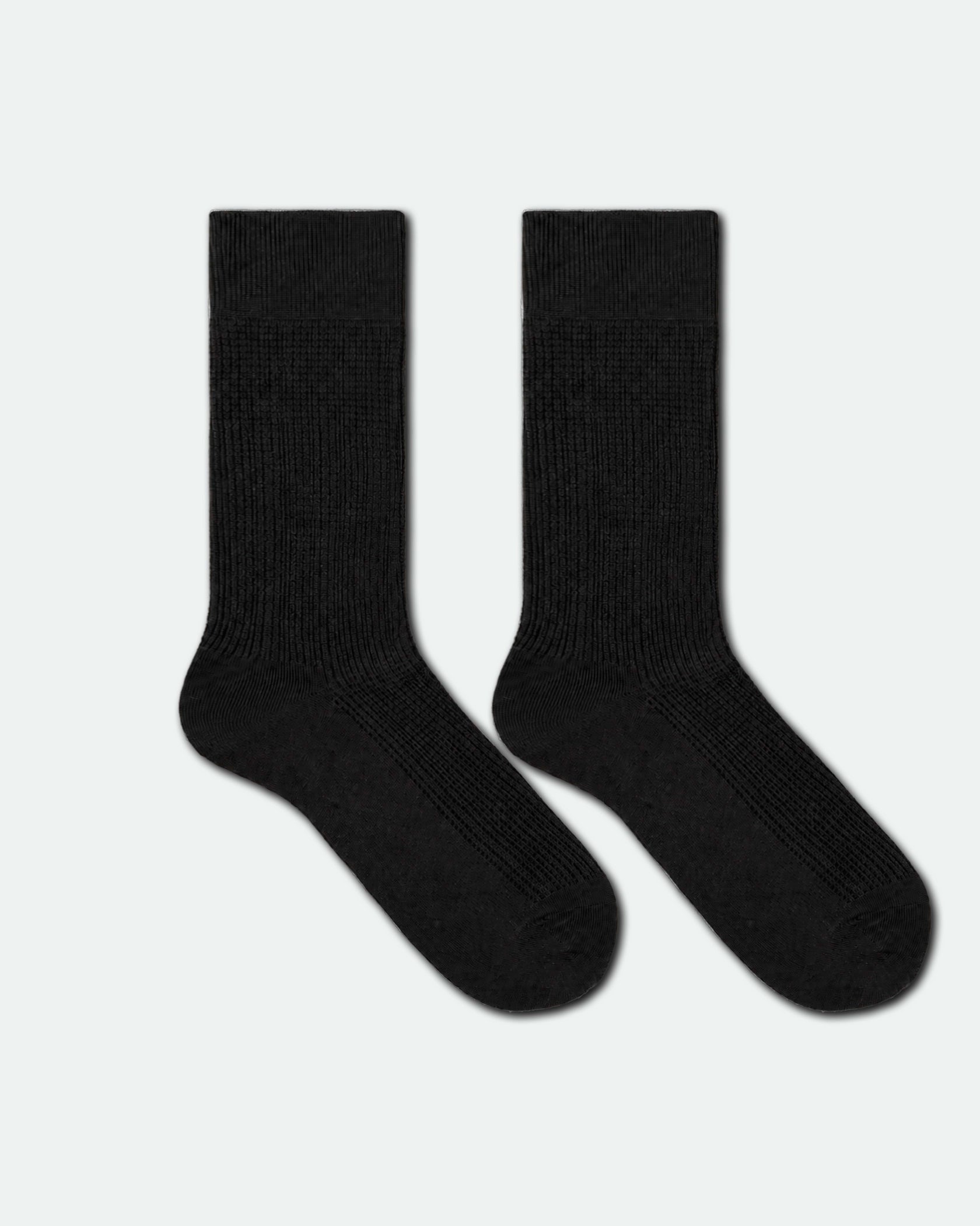 Men's Waffle Rib Textured Crew Socks Charcoal - Label